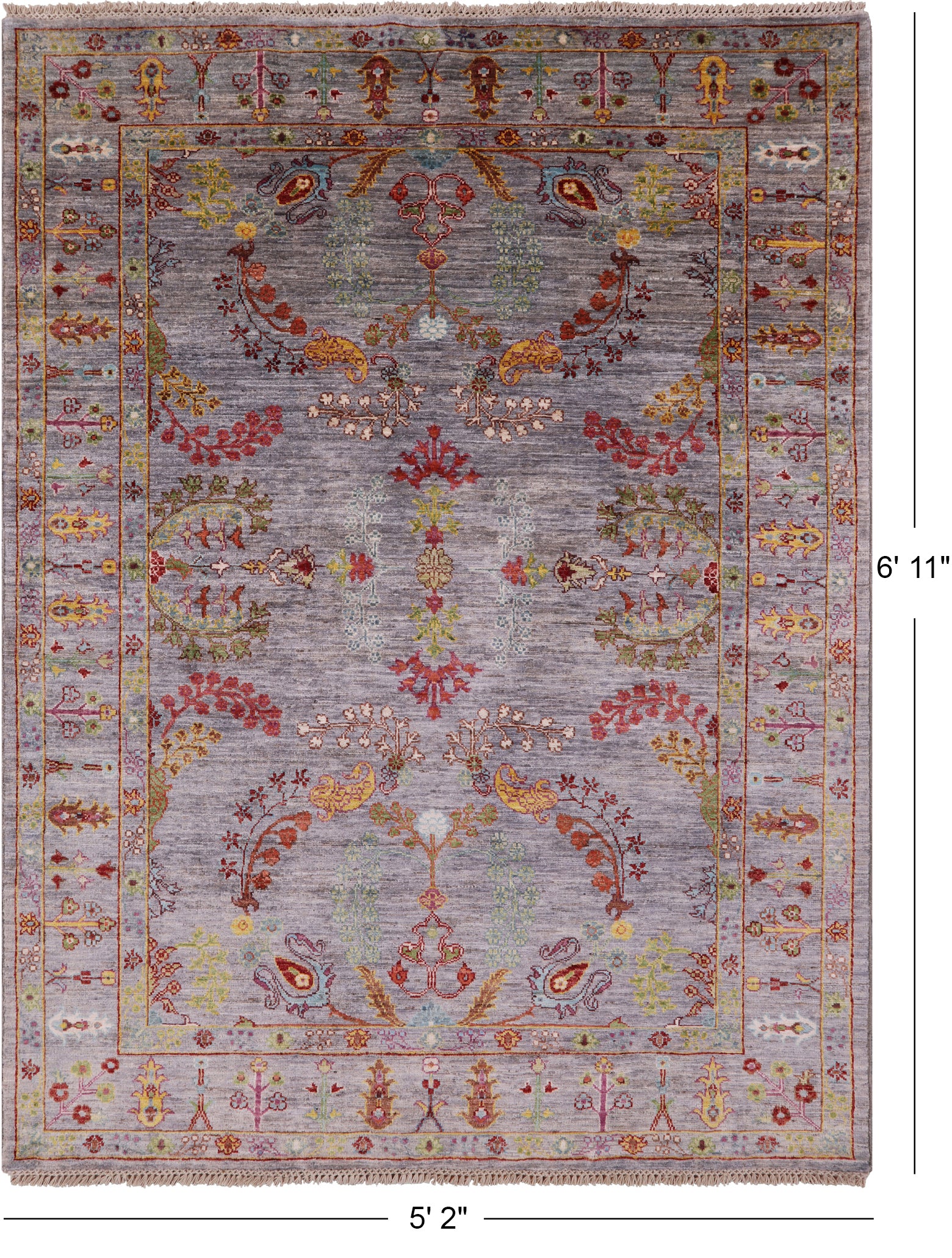 Grey Persian Sarouk Hand Knotted Wool Rug - 5' 2" X 6' 11" - Golden Nile