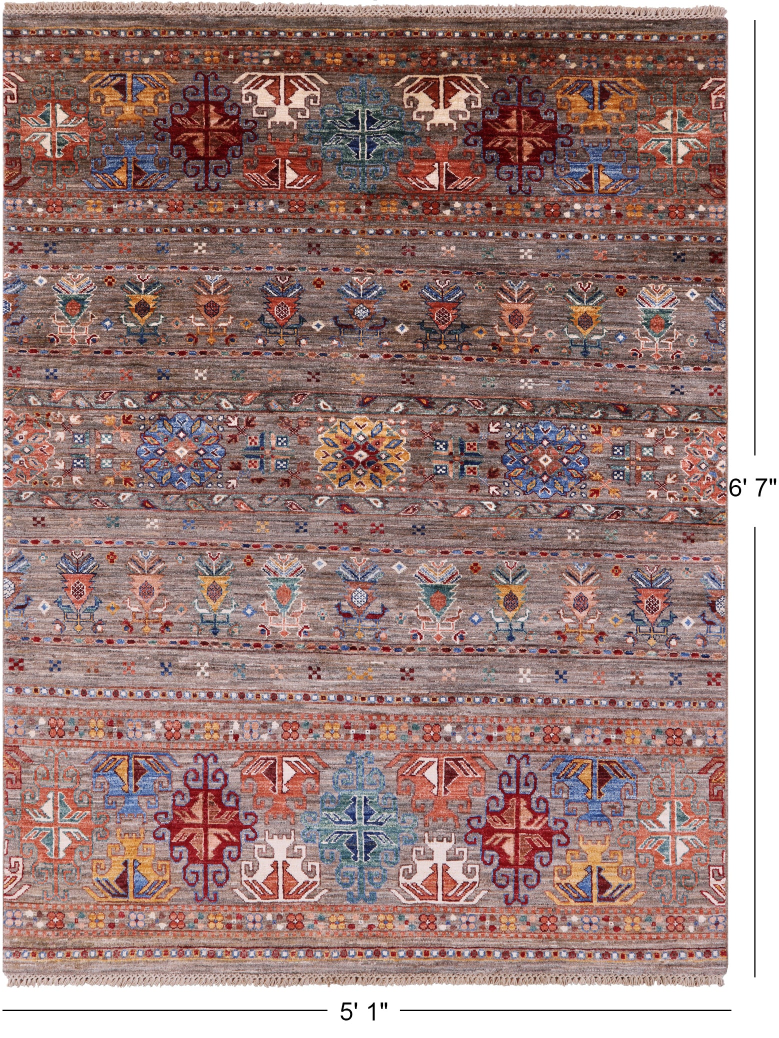 Khorjin Persian Gabbeh Hand Knotted Wool Rug - 5' 1" X 6' 7" - Golden Nile