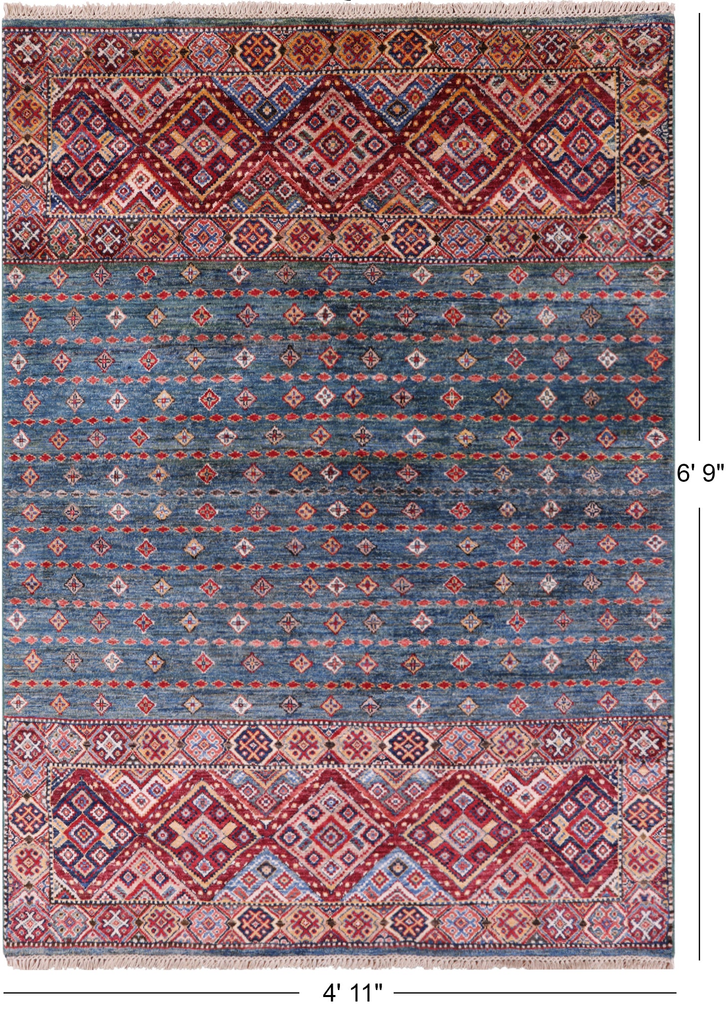 Green Khorjin Persian Gabbeh Hand Knotted Wool Rug - 4' 11" X 6' 9" - Golden Nile