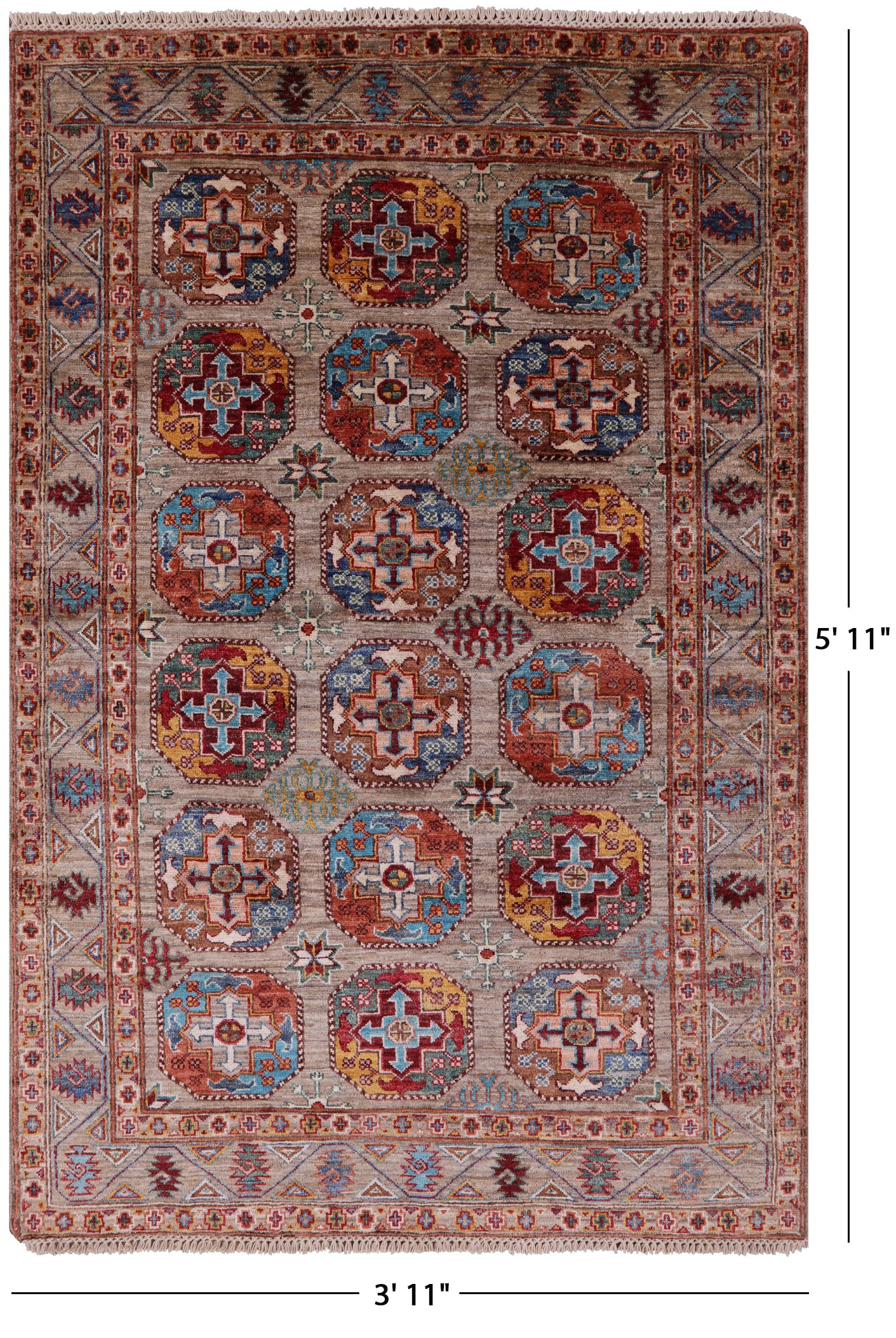 Turkmen Ersari Handmade Wool Rug - 3' 11" X 5' 11" - Golden Nile