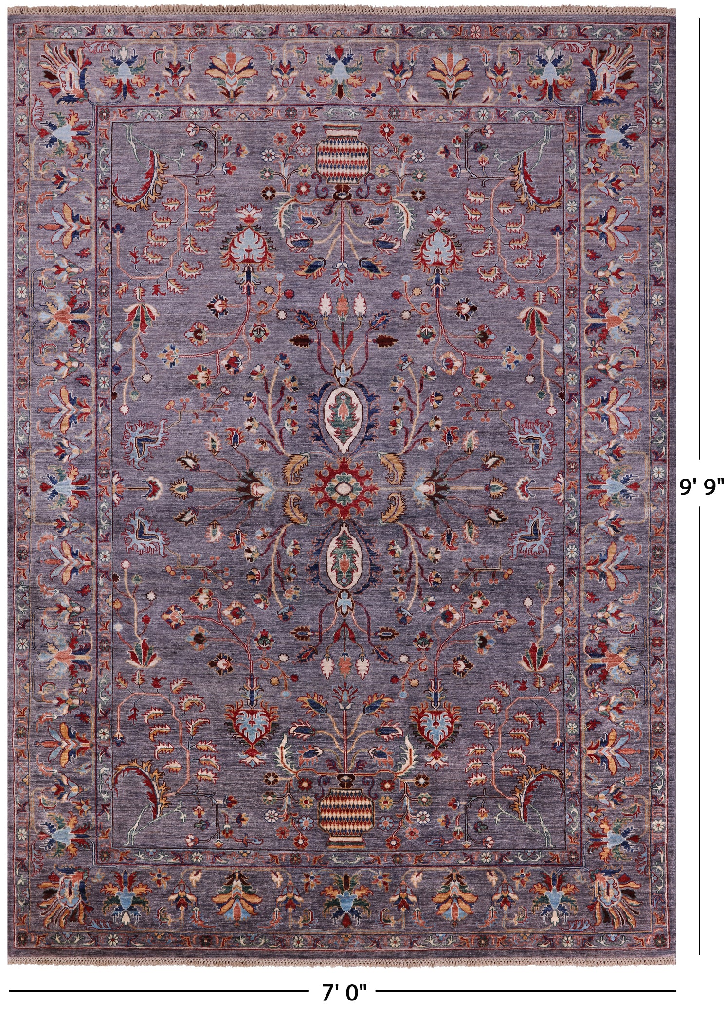 Grey Peshawar Hand Knotted Wool Rug - 7' 0" X 9' 9" - Golden Nile