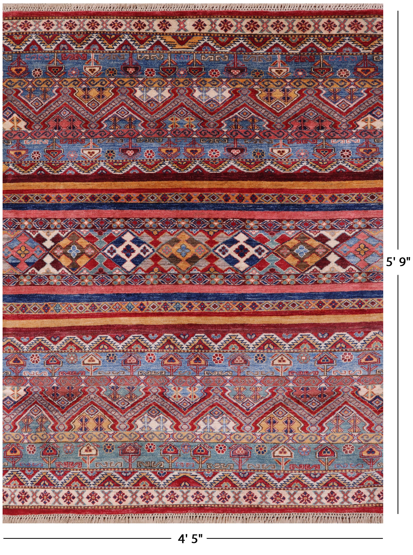 Khorjin Persian Gabbeh Hand Knotted Wool Rug - 4' 5" X 5' 9" - Golden Nile