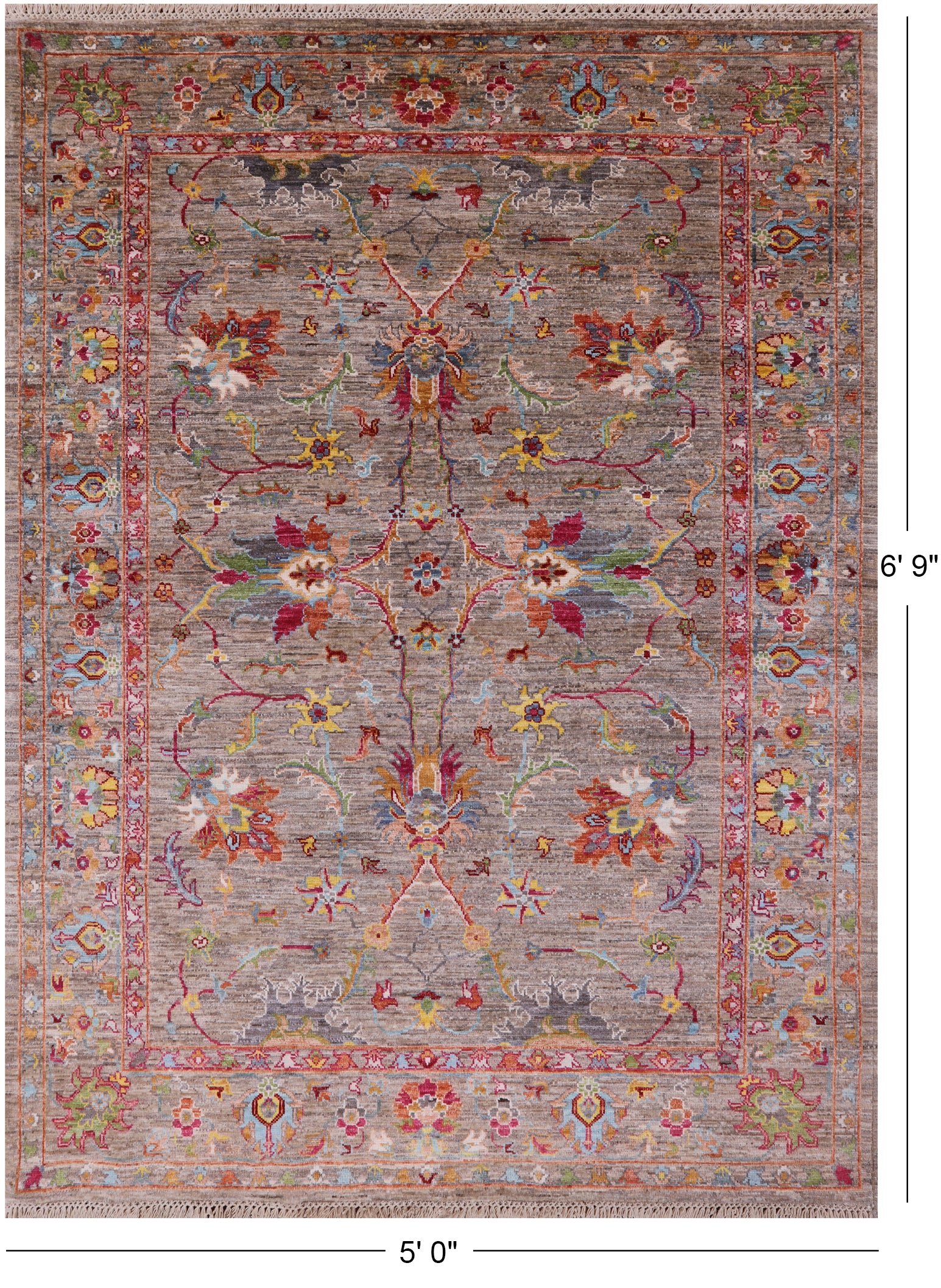 Peshawar Handmade Wool Rug - 5' 0" X 6' 9" - Golden Nile