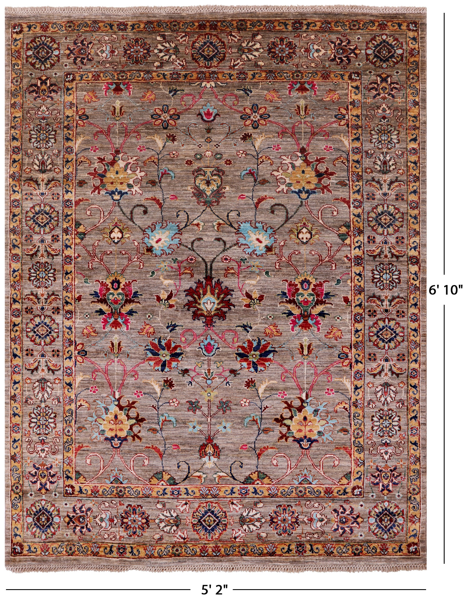 Peshawar Hand Knotted Wool Rug - 5' 2" X 6' 10" - Golden Nile