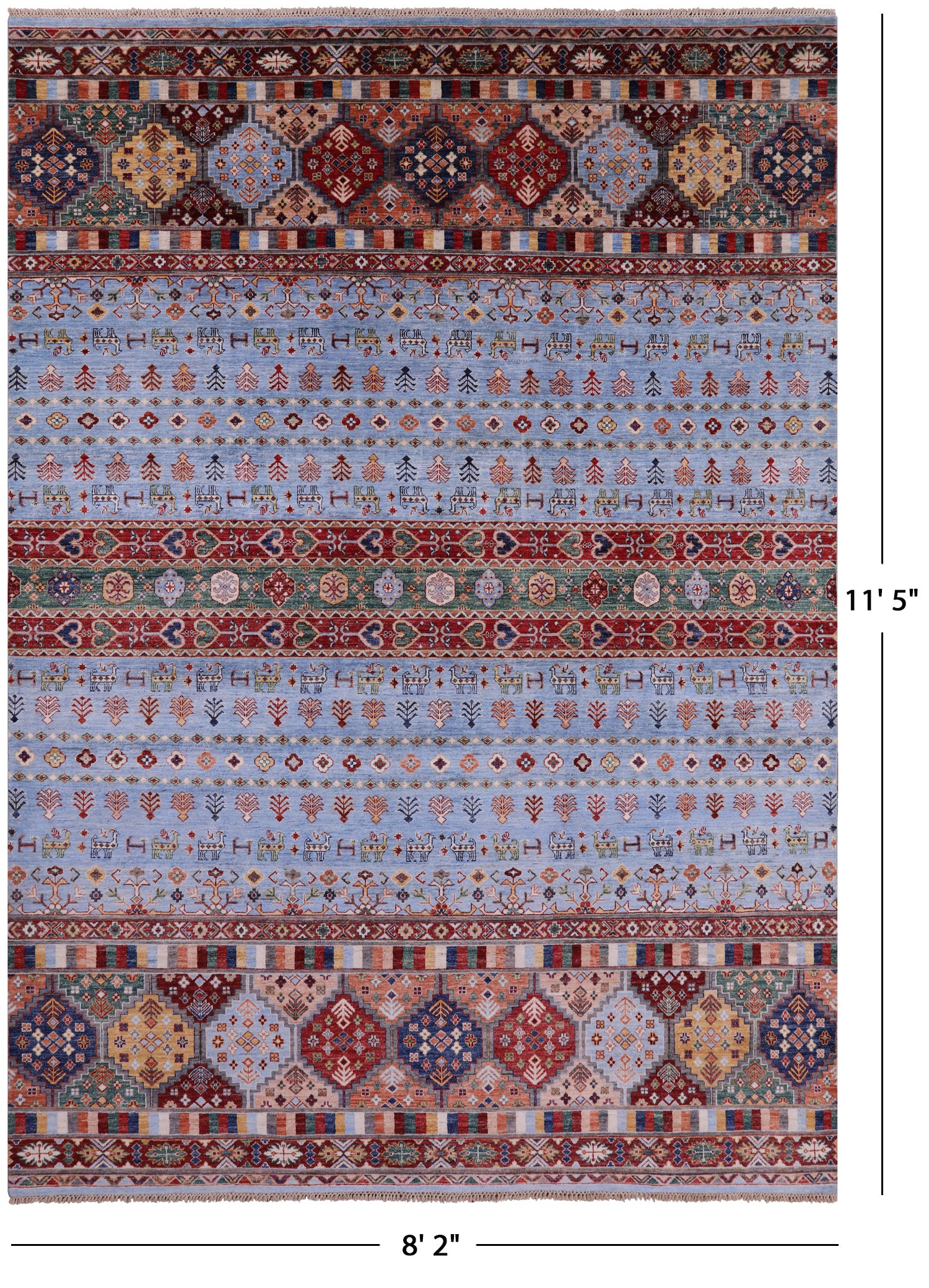 Blue Tribal Persian Gabbeh Hand Knotted Wool Rug - 8' 2" X 11' 5" - Golden Nile