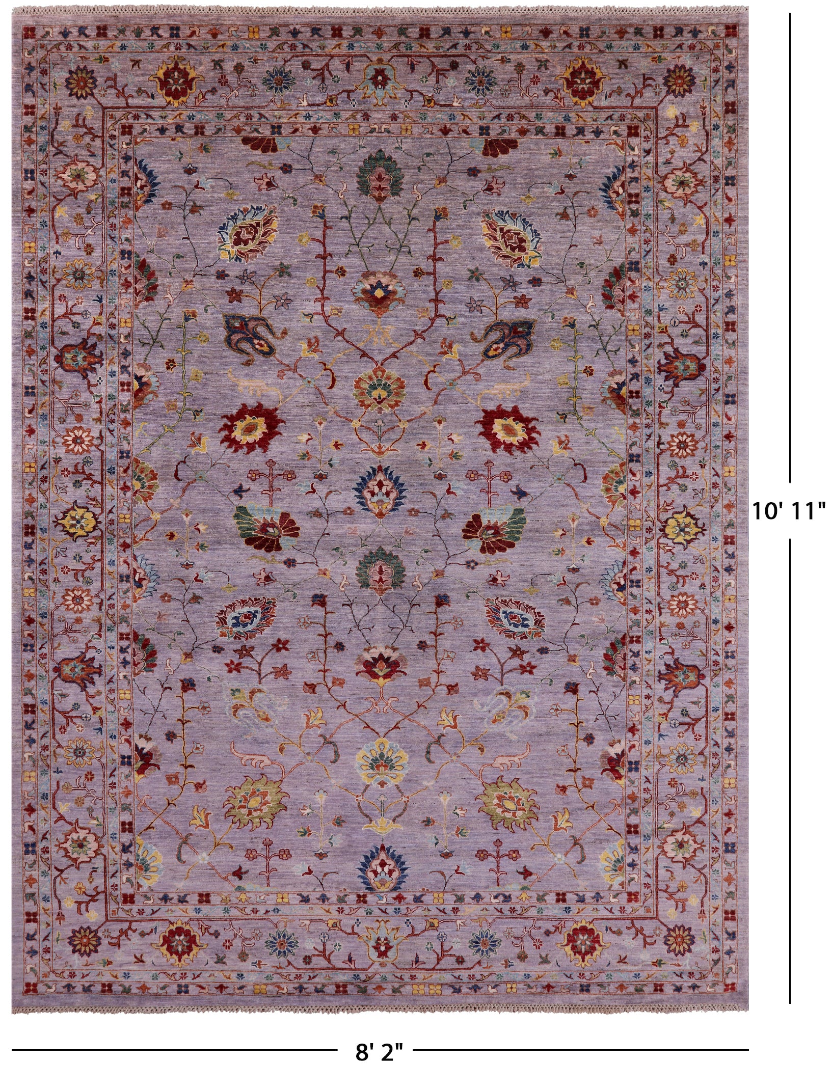 Grey Peshawar Hand Knotted Wool Rug - 8' 2" X 10' 11" - Golden Nile