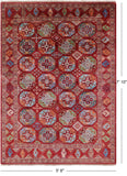 Red Turkmen Ersari Hand Knotted Wool Rug - 5' 8" X 7' 10" - Golden Nile