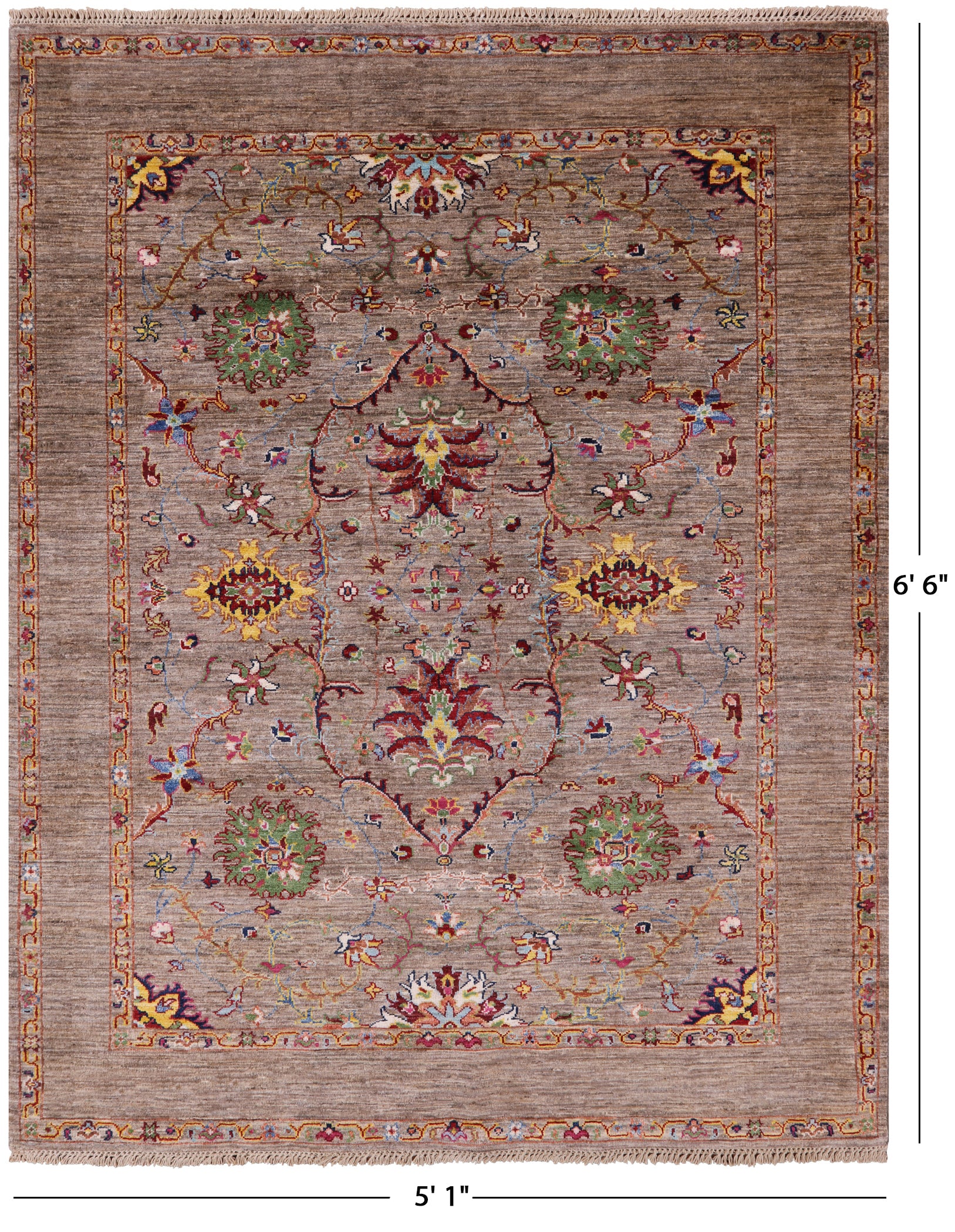 Peshawar Hand Knotted Wool Rug - 5' 1" X 6' 6" - Golden Nile