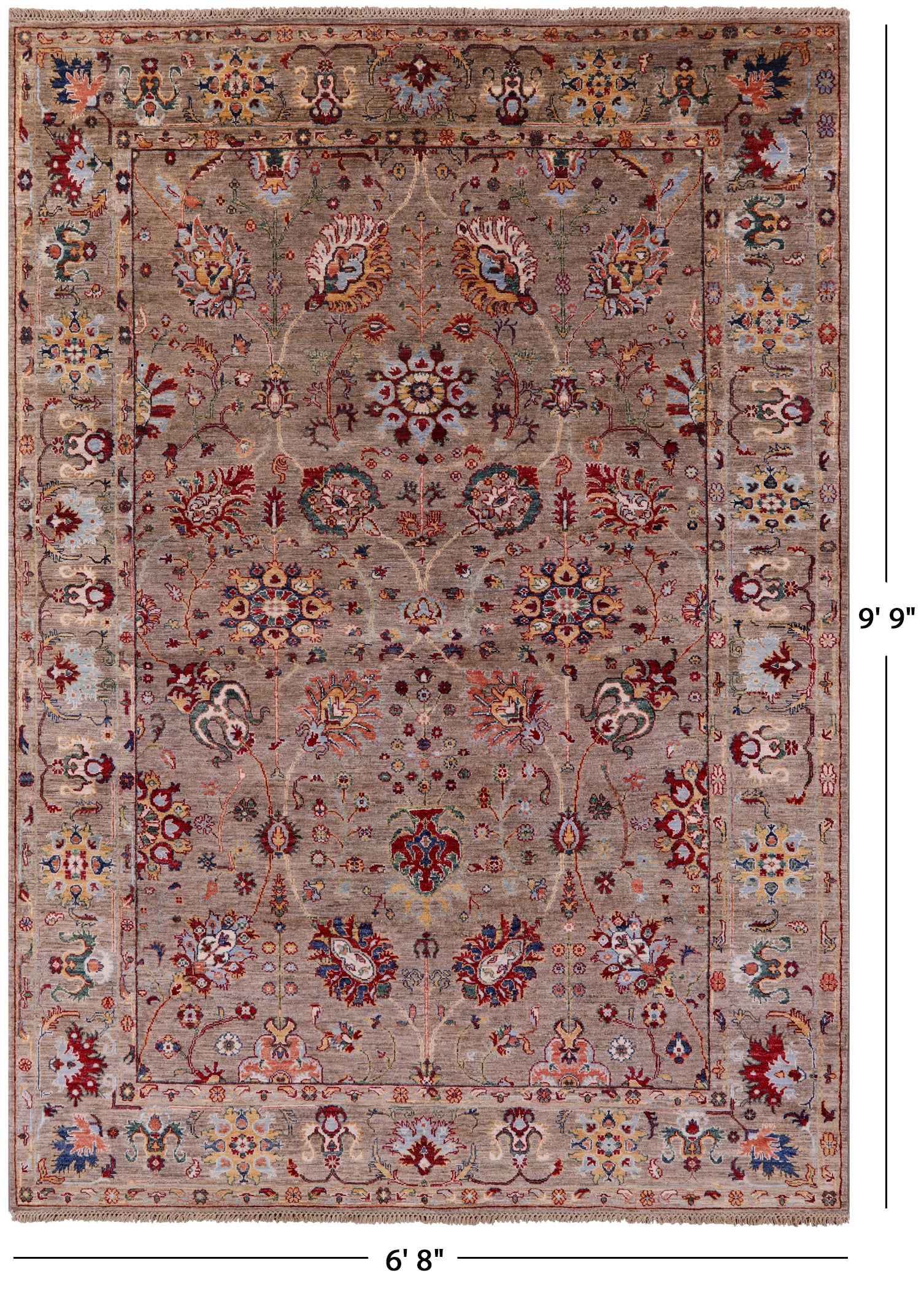 Peshawar Hand Knotted Wool Rug - 6' 8" X 9' 9" - Golden Nile