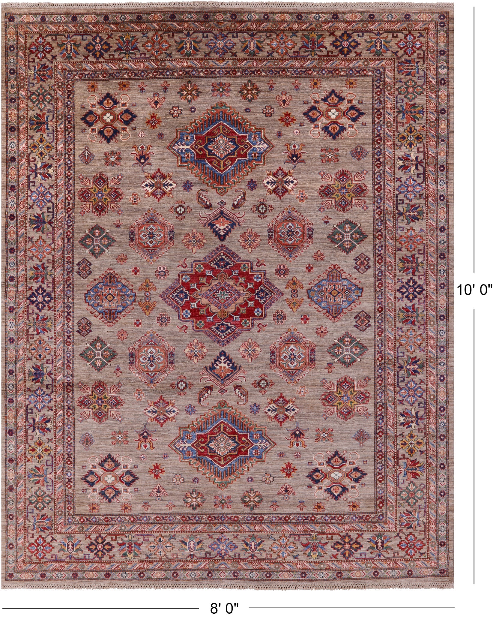 Super Kazak Handmade Wool Rug - 8' 0" X 10' 0" - Golden Nile