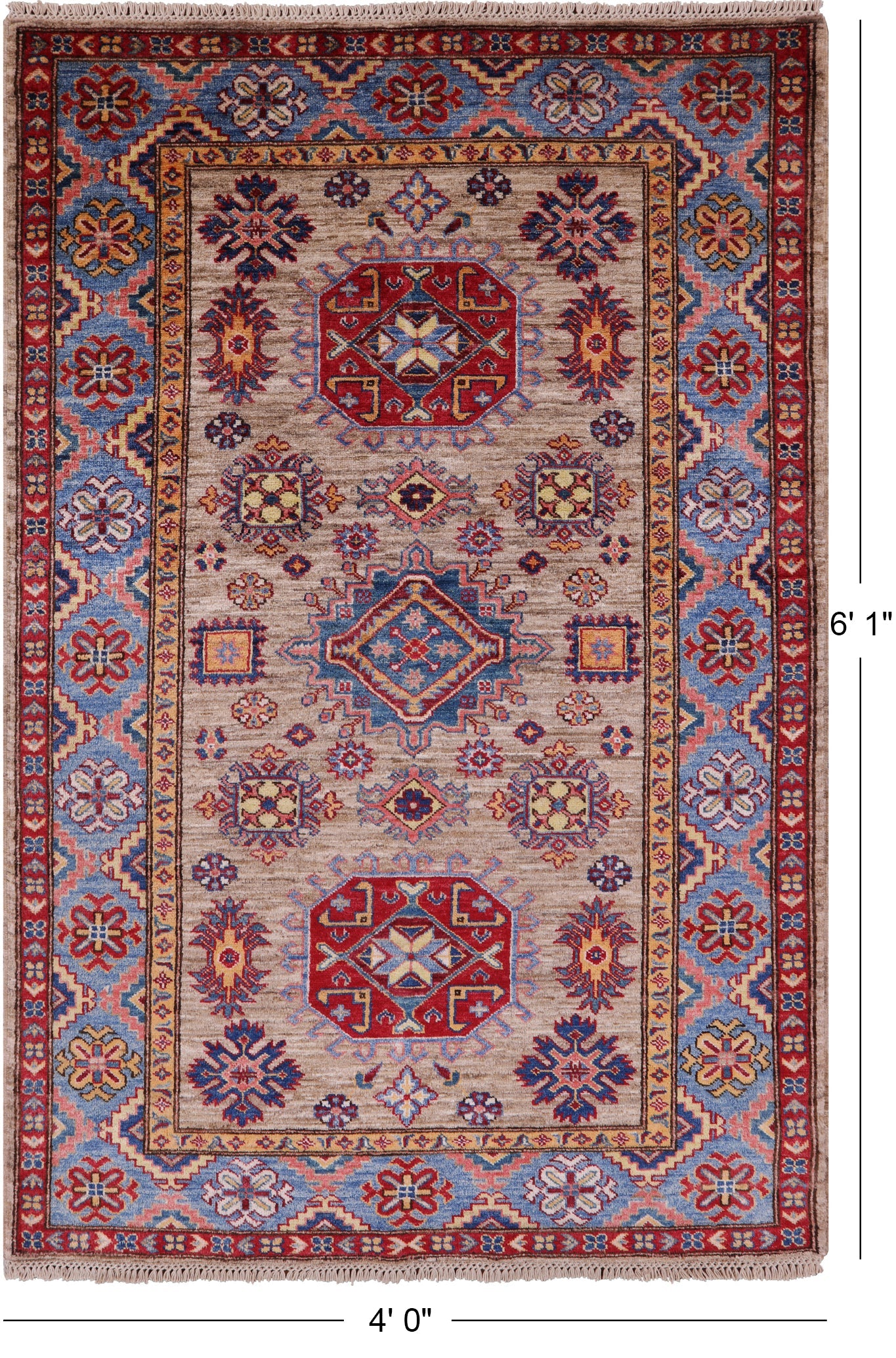 Super Kazak Hand Knotted Wool Rug - 4' 0" X 6' 1" - Golden Nile