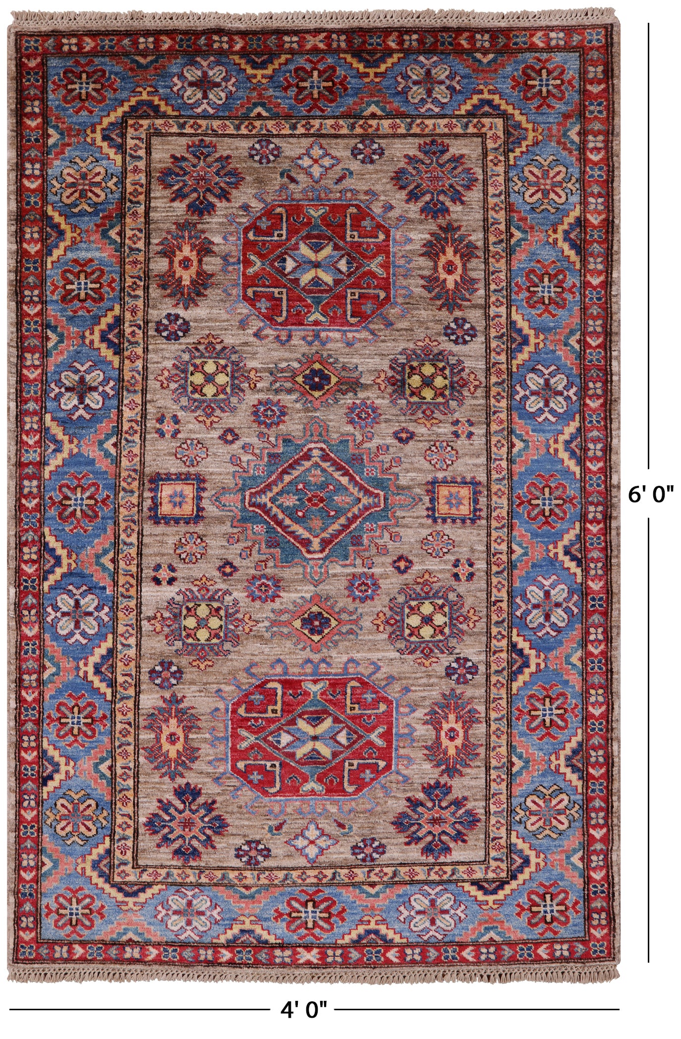 Super Kazak Handmade Wool Rug - 4' 0" X 6' 0" - Golden Nile