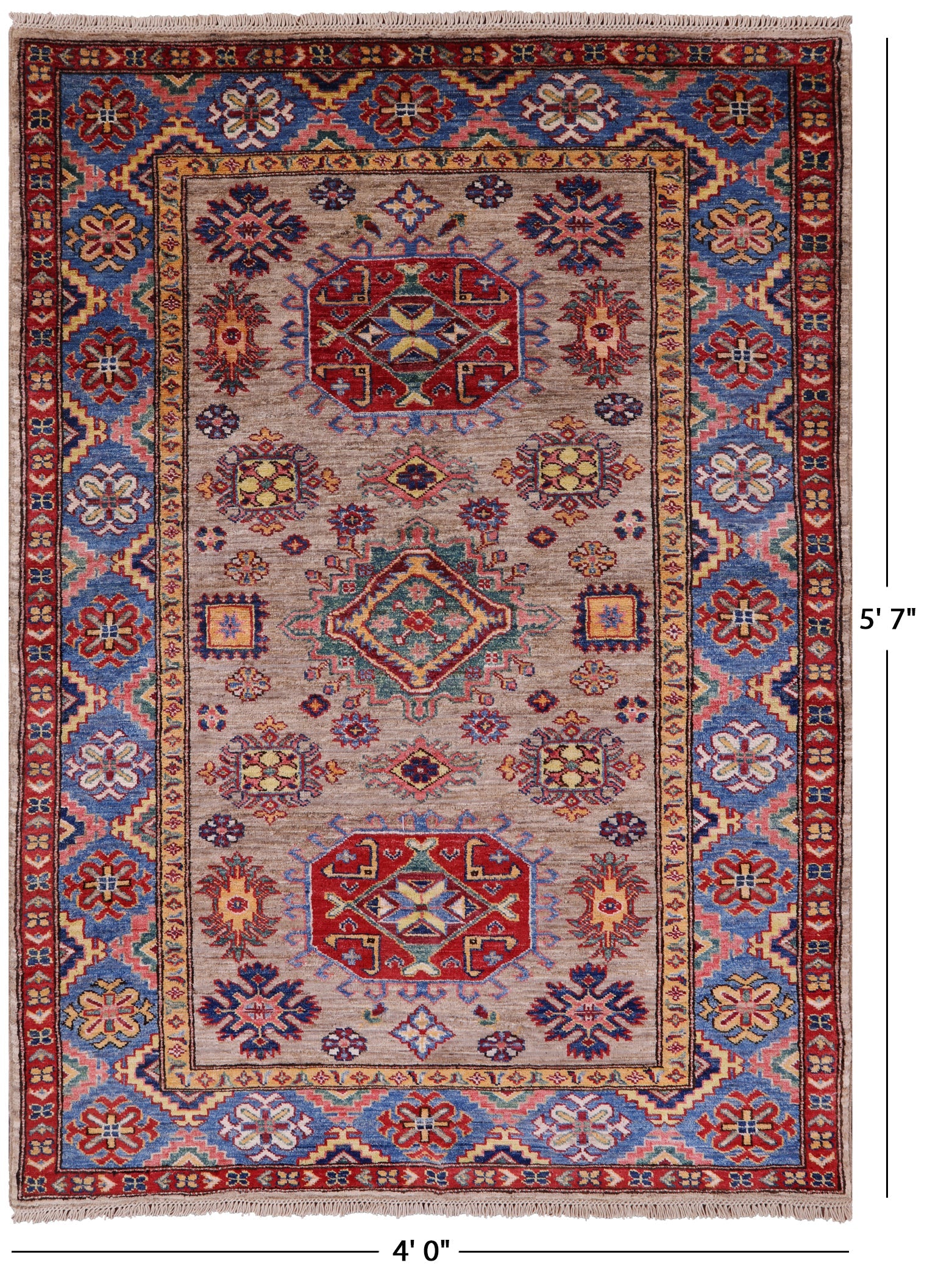 Super Kazak Handmade Wool Rug - 4' 0" X 5' 7" - Golden Nile