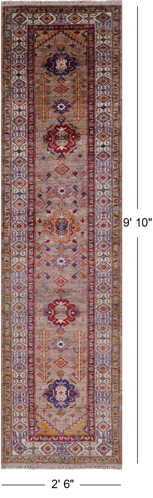 Super Kazak Handmade Wool Runner Rug - 2' 6" X 9' 10" - Golden Nile