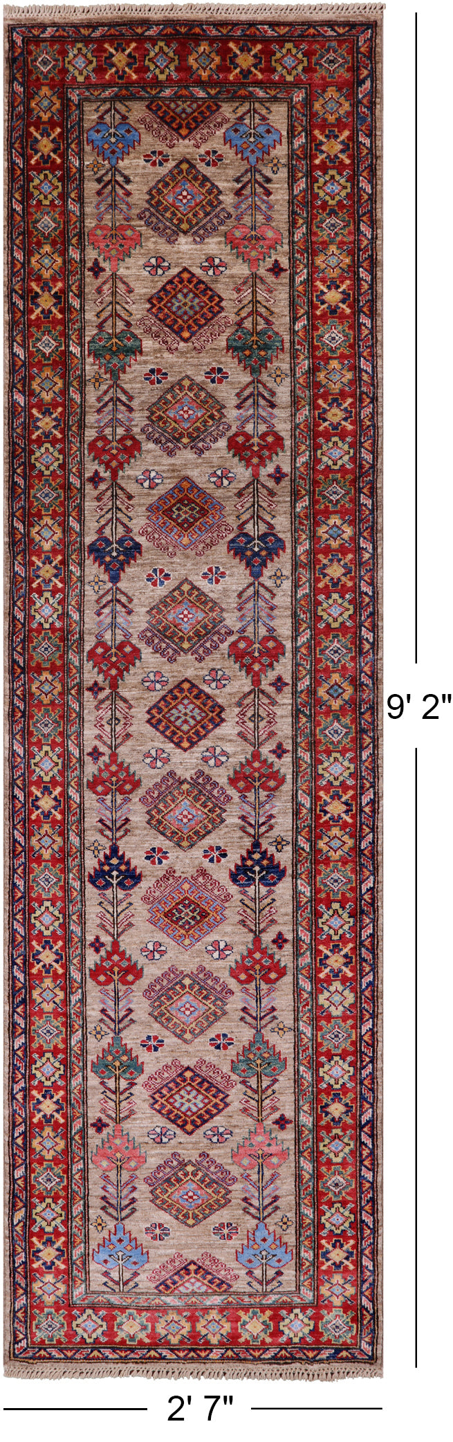 Super Kazak Hand Knotted Wool Runner Rug - 2' 7" X 9' 2" - Golden Nile