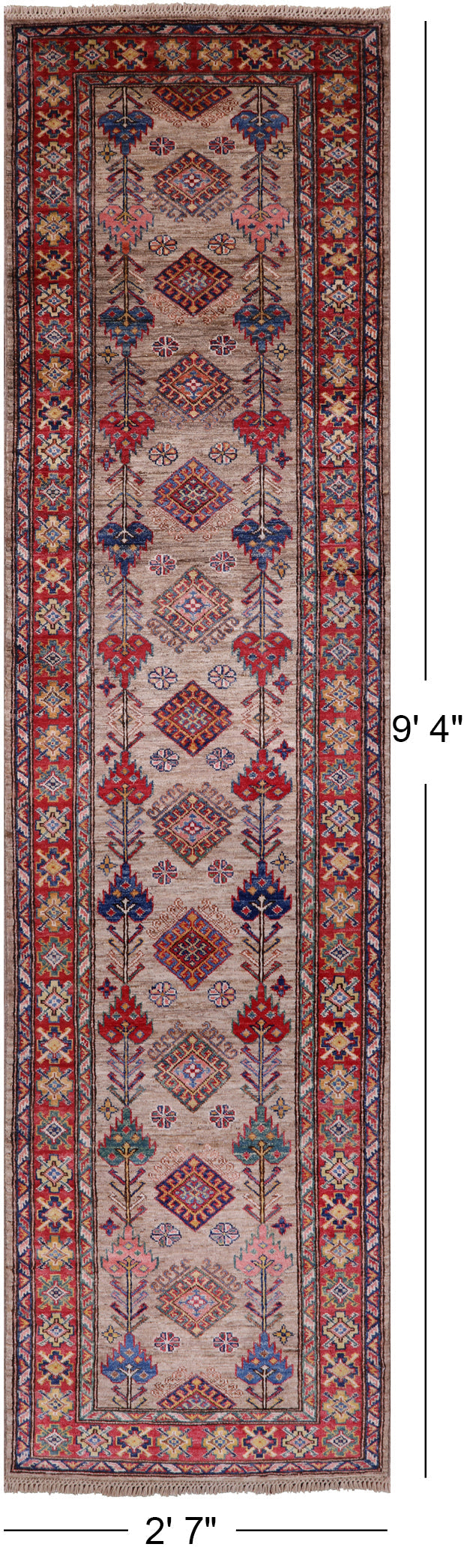 Super Kazak Handmade Wool Runner Rug - 2' 7" X 9' 4" - Golden Nile