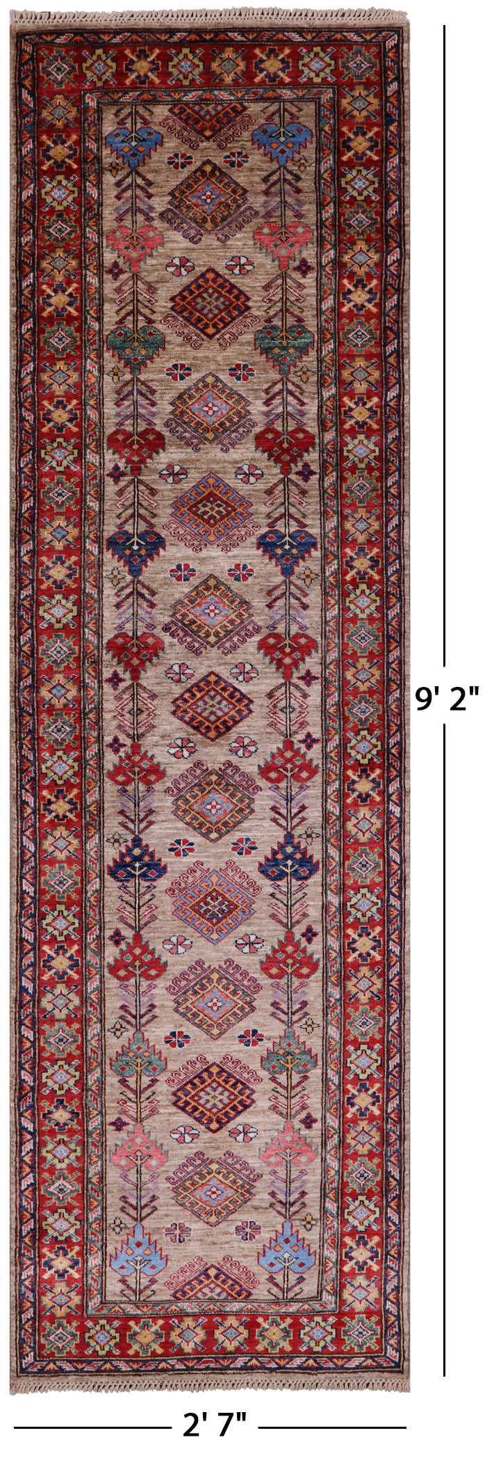 Super Kazak Handmade Wool Runner Rug - 2' 7" X 9' 2" - Golden Nile