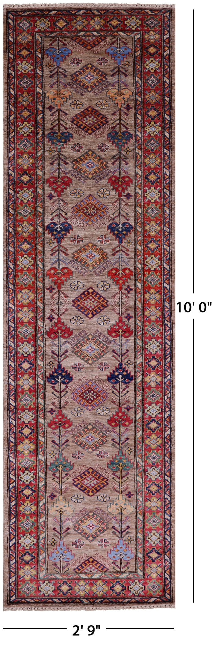 Super Kazak Handmade Wool Runner Rug - 2' 9" X 10' 0" - Golden Nile