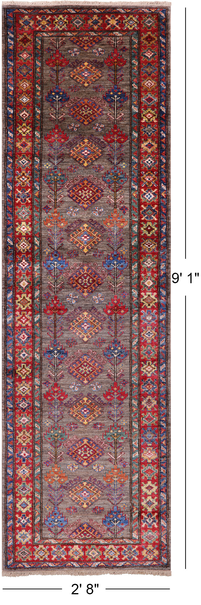 Super Kazak Hand Knotted Wool Runner Rug - 2' 8" X 9' 1" - Golden Nile