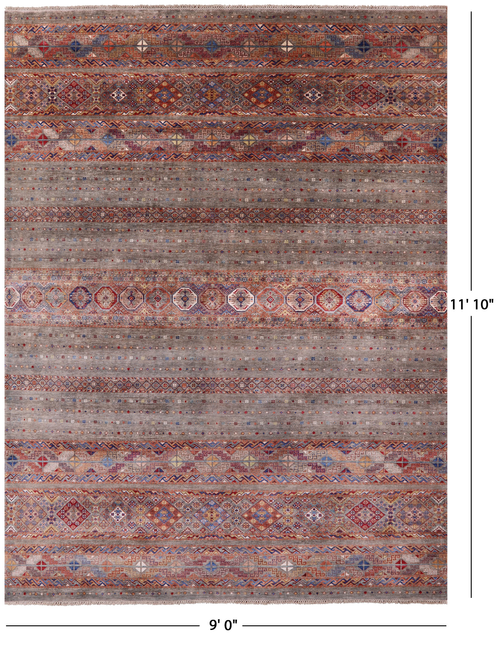 Khorjin Persian Gabbeh Hand Knotted Wool Rug - 9' 0" X 11' 10" - Golden Nile