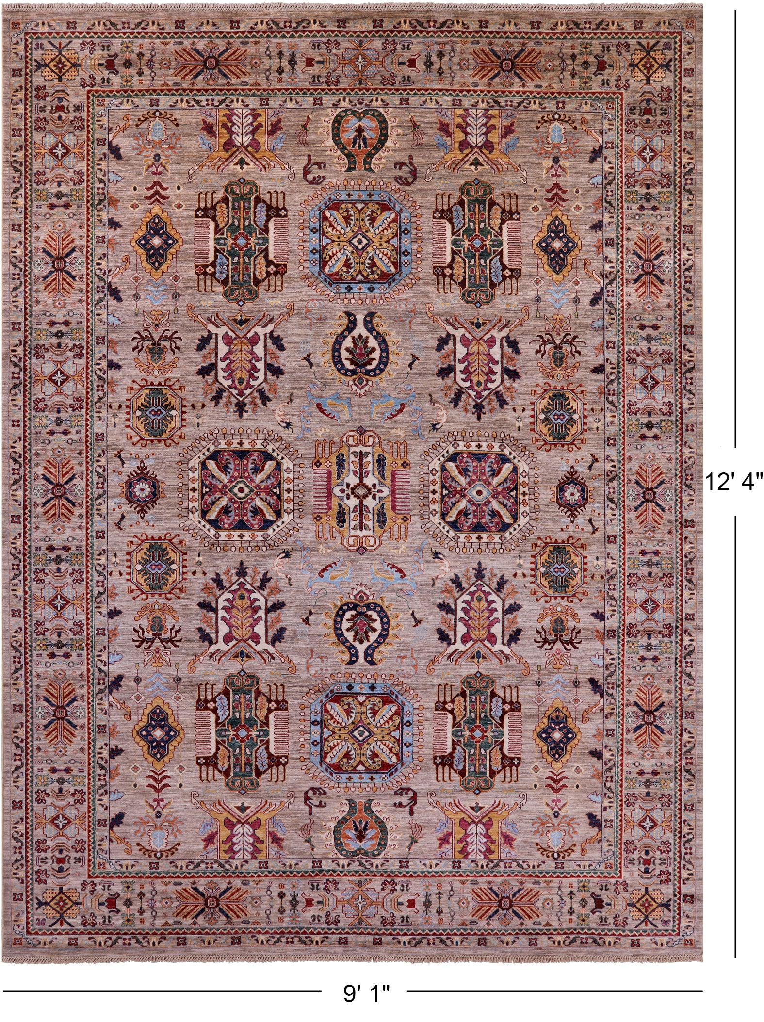 Peshawar Handmade Wool Rug - 9' 1" X 12' 4" - Golden Nile