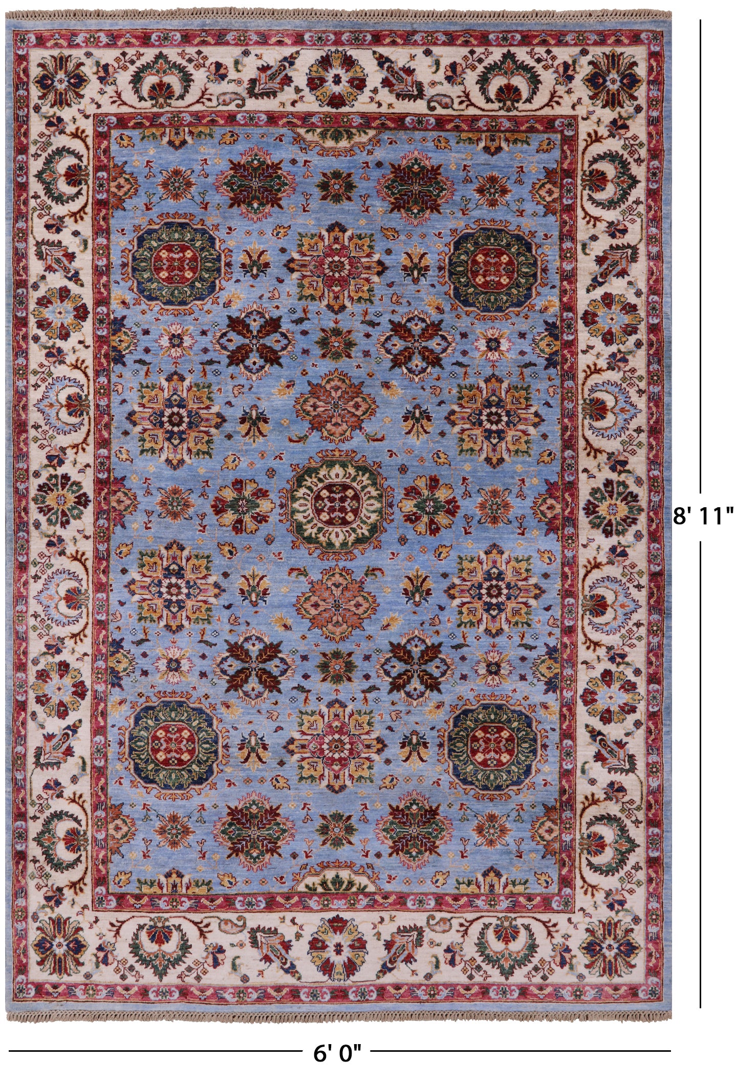 Blue Peshawar Hand Knotted Wool Rug - 6' 0" X 8' 11" - Golden Nile