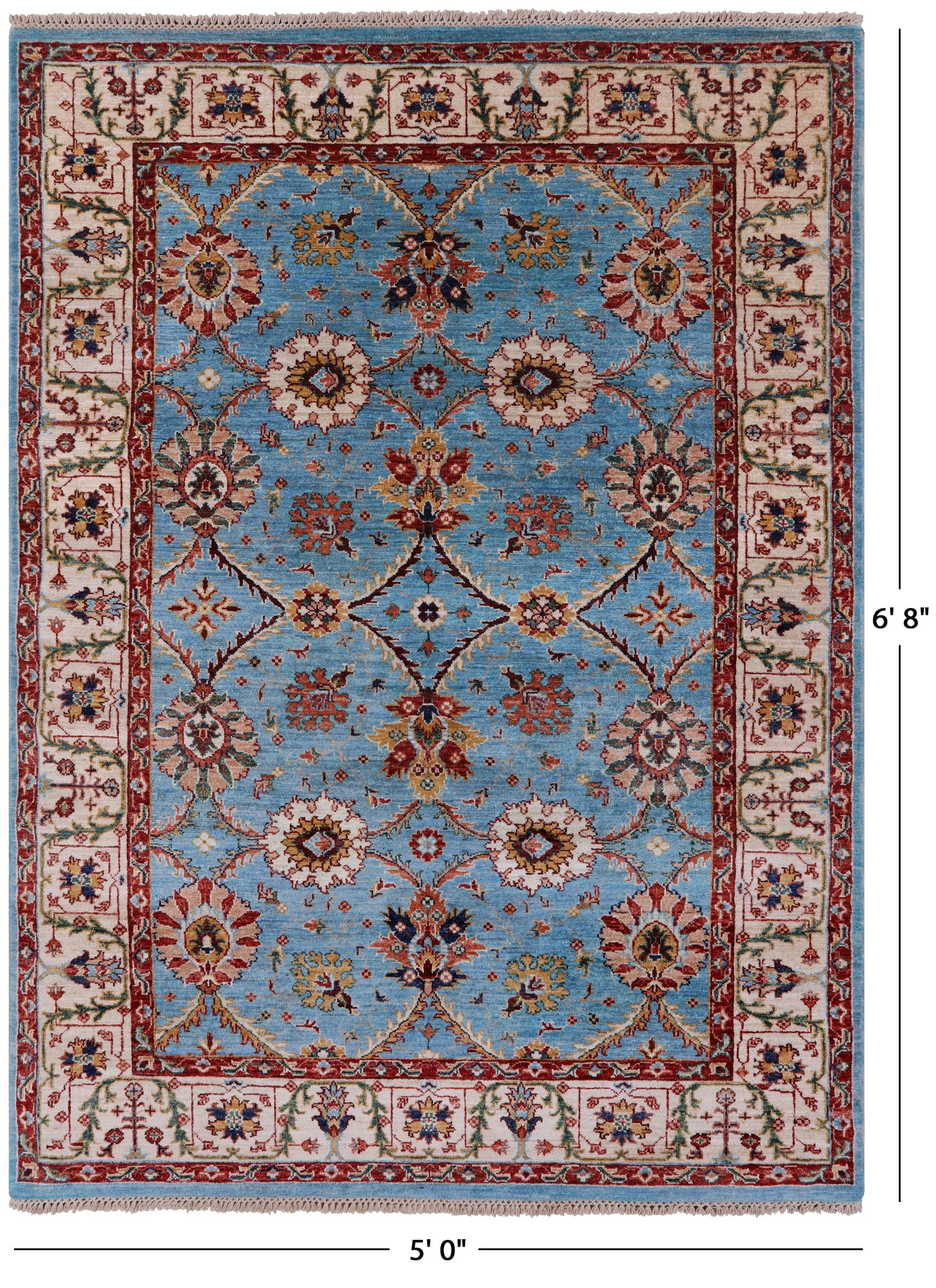Blue Peshawar Handmade Wool Rug - 5' 0" X 6' 8" - Golden Nile