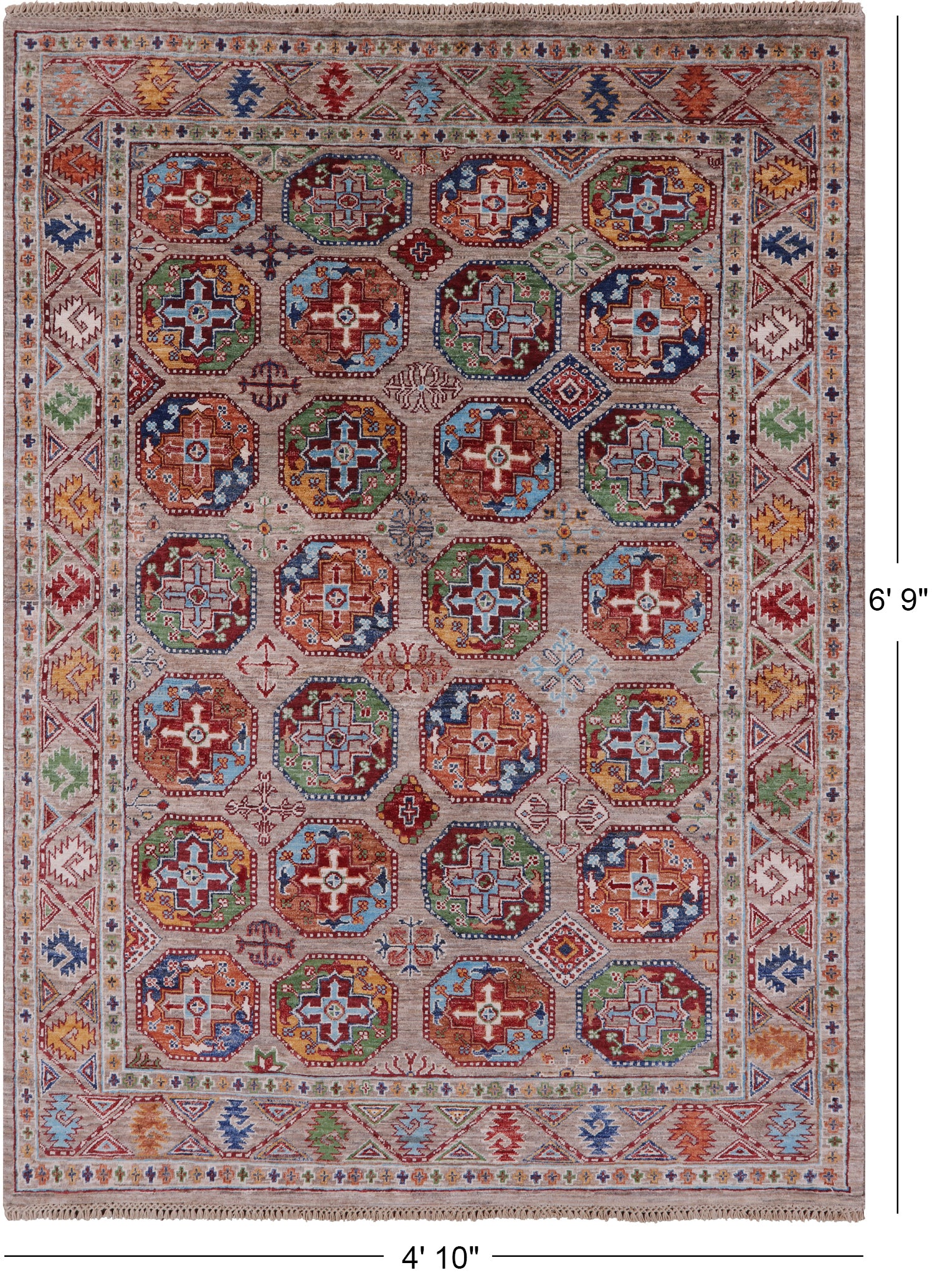 Turkmen Ersari Handmade Wool Rug - 4' 10" X 6' 9" - Golden Nile