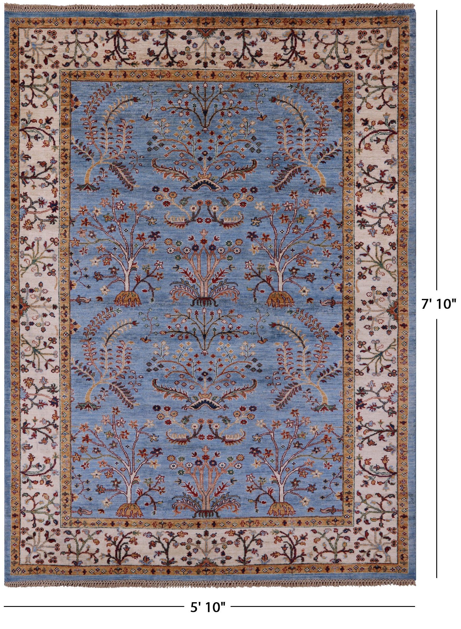 Blue Peshawar Hand Knotted Wool Rug - 5' 10" X 7' 10" - Golden Nile
