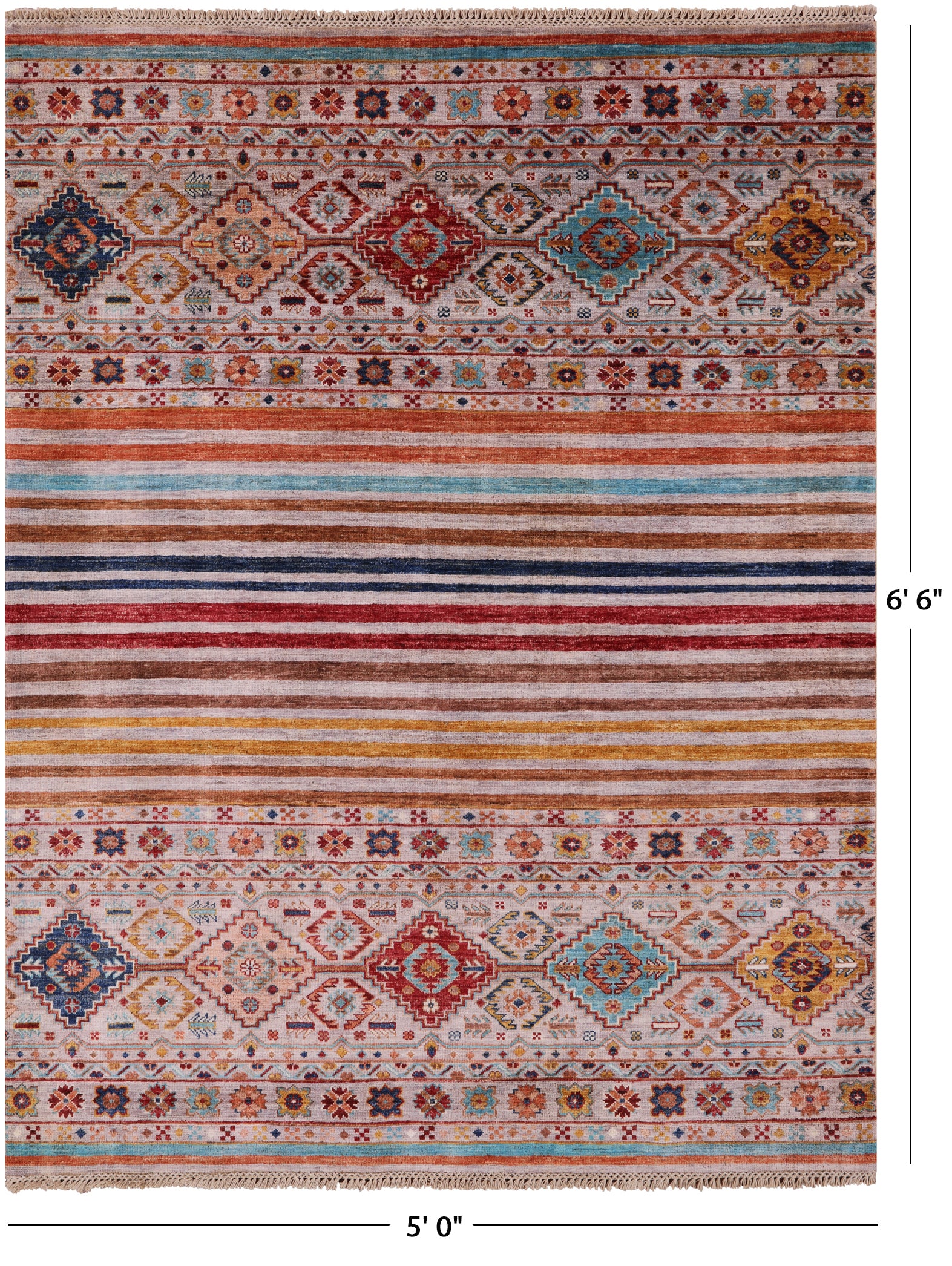 Khorjin Persian Gabbeh Hand Knotted Wool Rug - 5' 0" X 6' 6" - Golden Nile