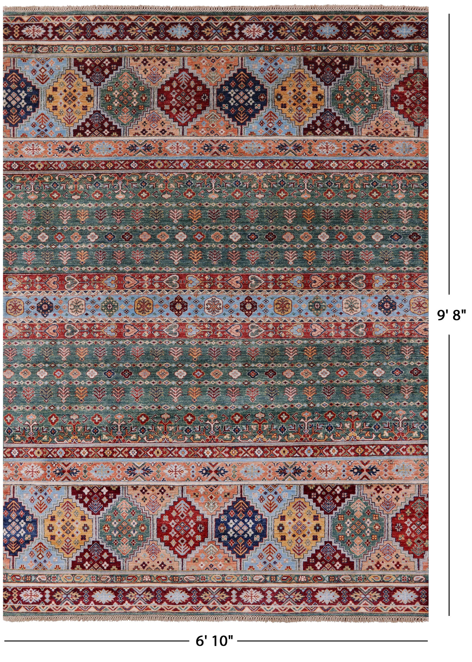 Green Khorjin Persian Gabbeh Handmade Wool Rug - 6' 10" X 9' 8" - Golden Nile