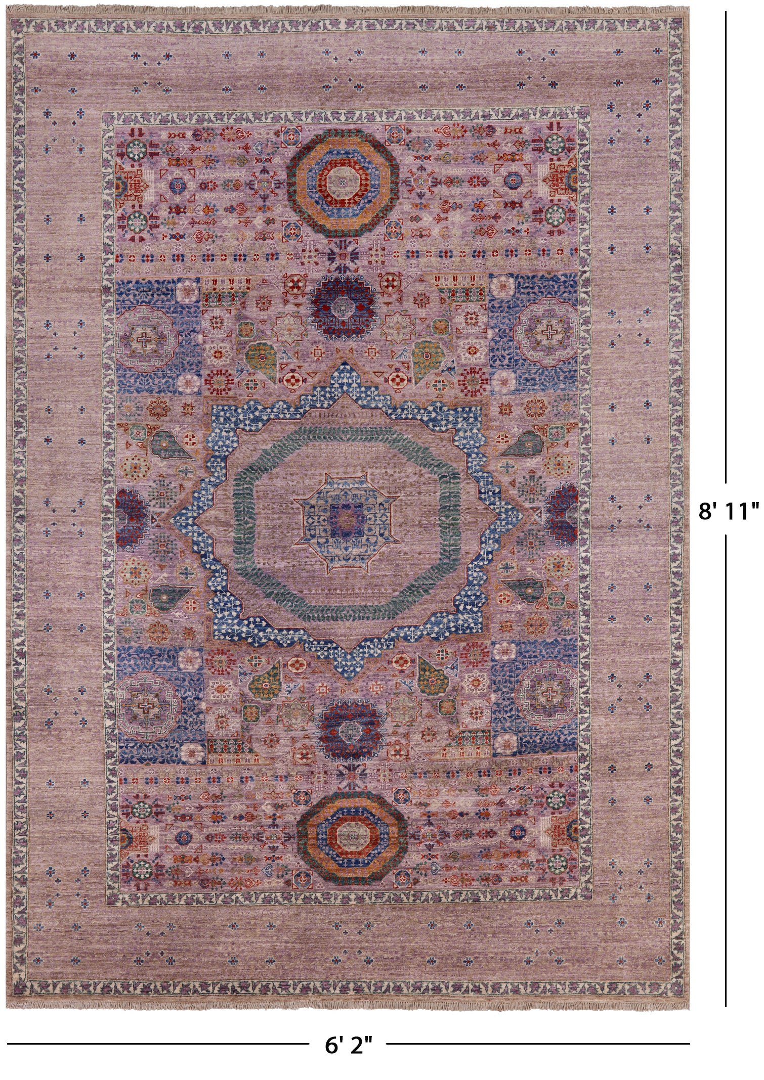 Geometric Persian Mamluk Handmade Wool Rug - 6' 2" X 8' 11" - Golden Nile