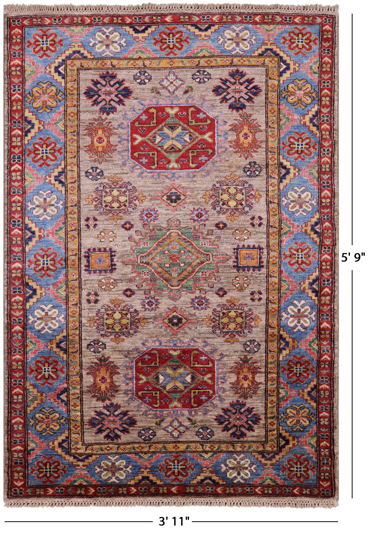 Super Kazak Handmade Wool Rug - 3' 11" X 5' 9" - Golden Nile