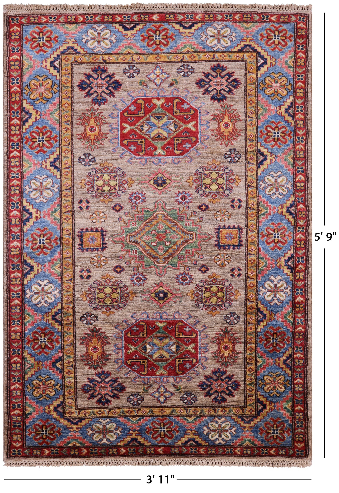Super Kazak Handmade Wool Rug - 3' 11" X 5' 9" - Golden Nile