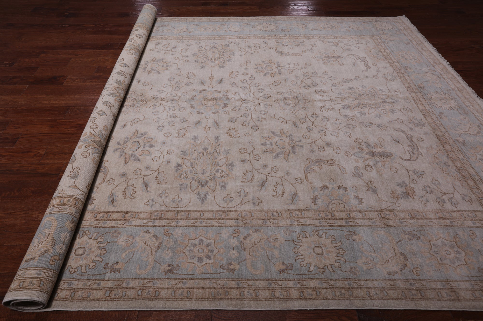 Ivory White Wash Peshawar Hand Knotted Wool Rug - 8' 11" X 12' 0"