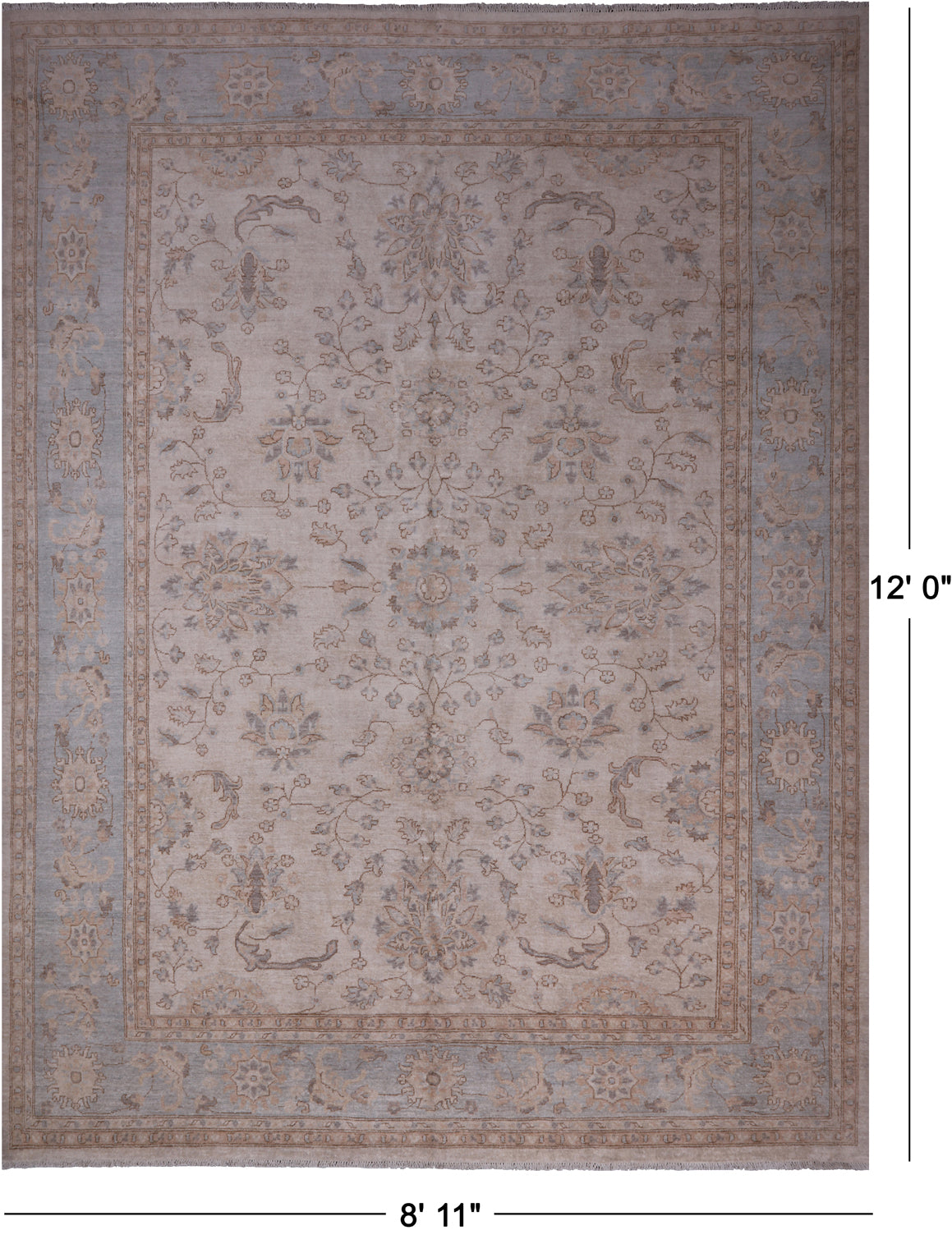 Ivory White Wash Peshawar Hand Knotted Wool Rug - 8' 11" X 12' 0"