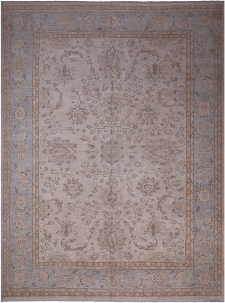 Ivory White Wash Peshawar Hand Knotted Wool Rug - 8' 11" X 12' 0"
