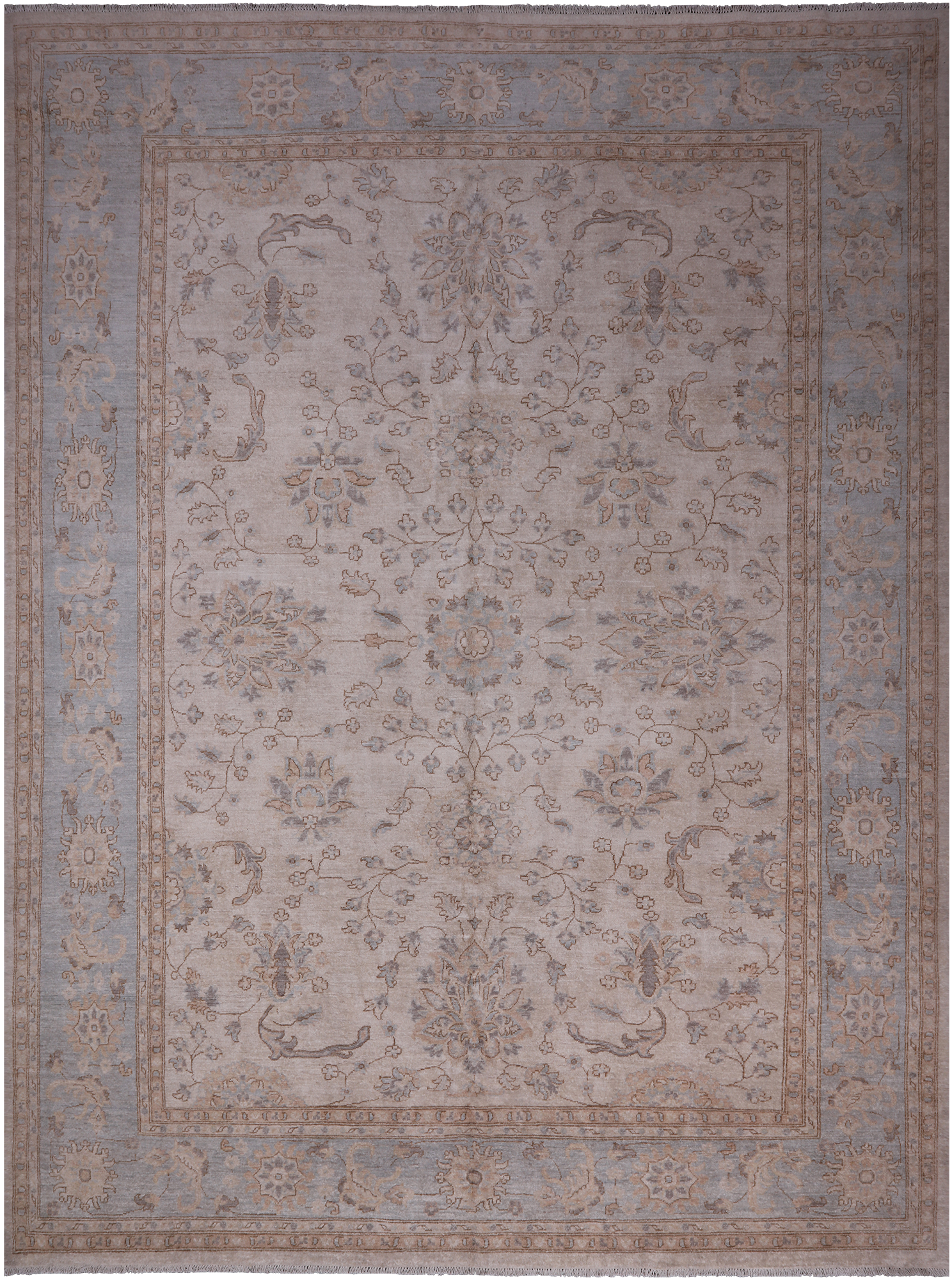 Ivory White Wash Peshawar Hand Knotted Wool Rug - 8' 11" X 12' 0"