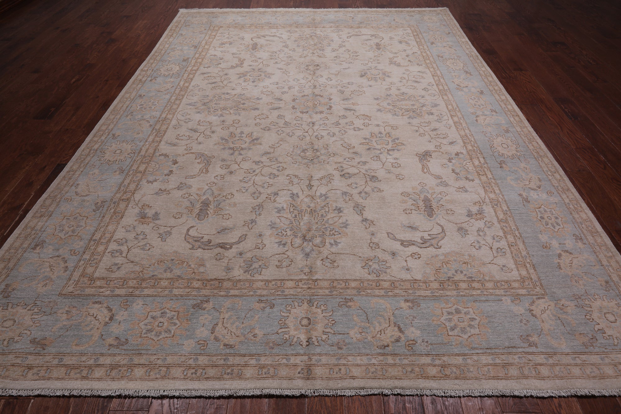 Ivory White Wash Peshawar Hand Knotted Wool Rug - 8' 11" X 12' 0"