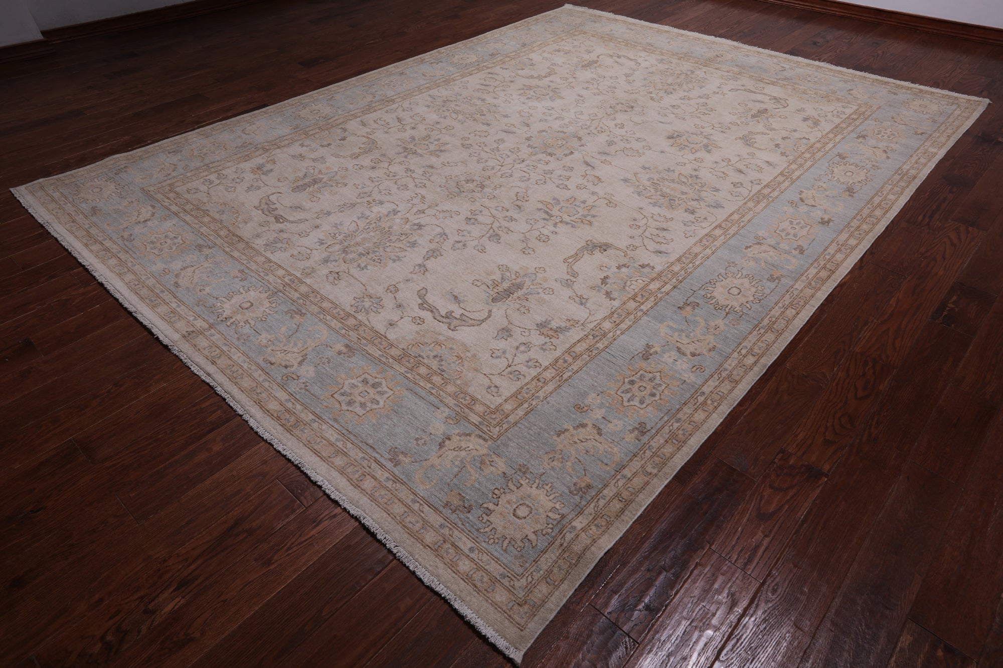 Ivory White Wash Peshawar Hand Knotted Wool Rug - 8' 11" X 12' 0"