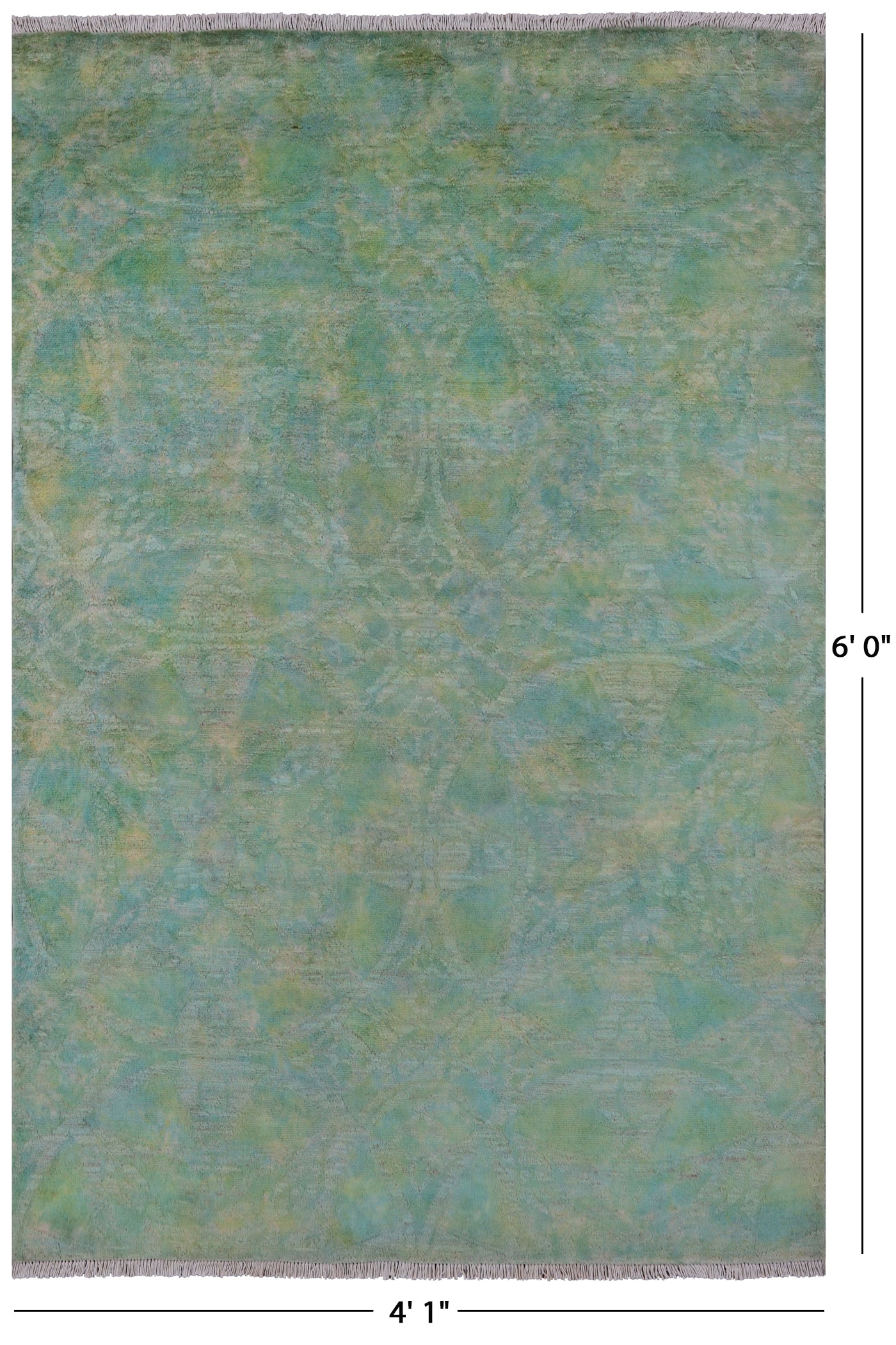 Green Full Pile Overdyed Handmade Wool Rug - 4' 1" X 6' 0" - Golden Nile