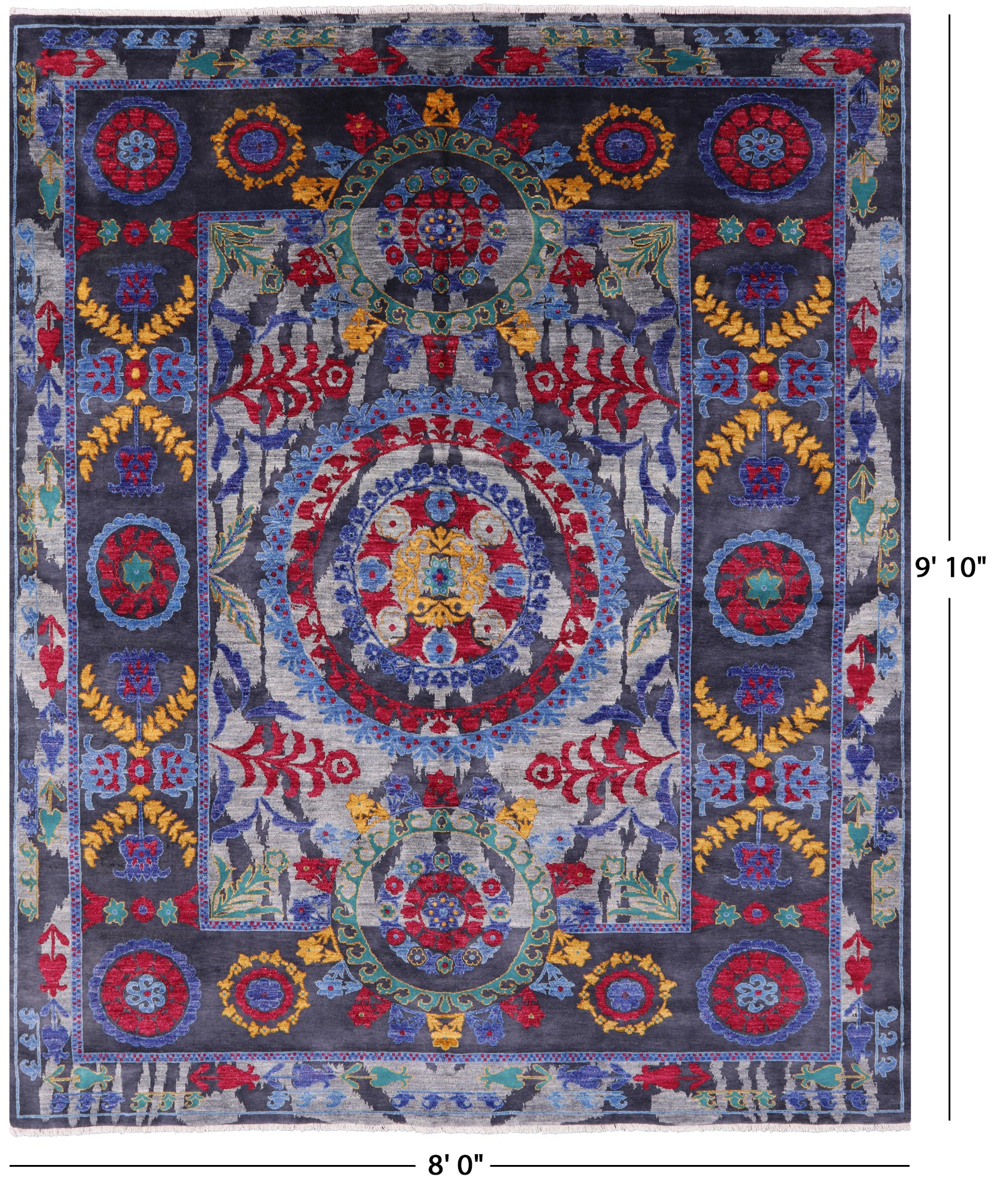 Grey William Morris Handmade Wool Rug - 8' 0" X 9' 10" - Golden Nile
