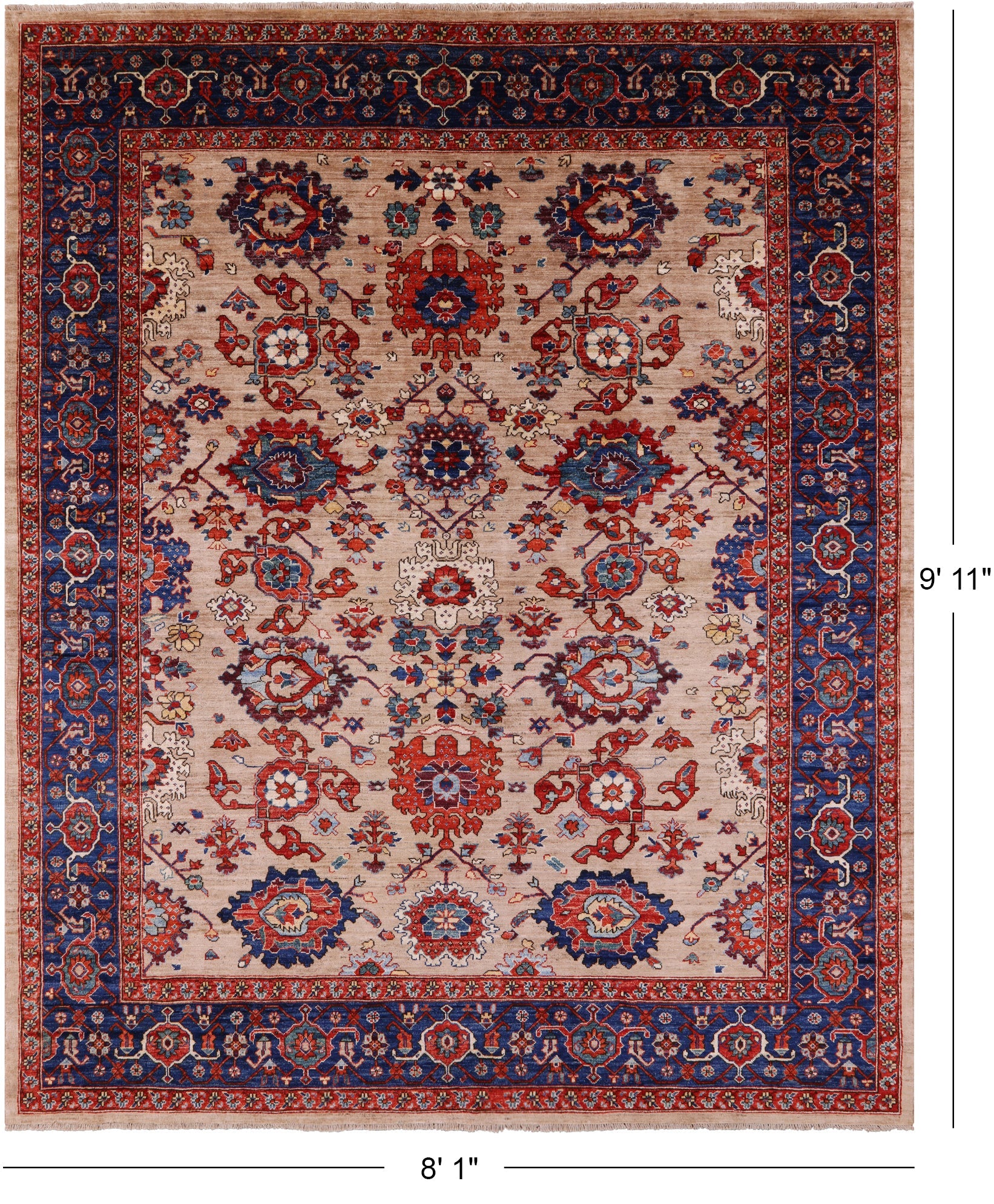 Persian Fine Serapi Handmade Wool Rug - 8' 1" X 9' 11" - Golden Nile