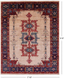 Ivory Persian Fine Serapi Hand Knotted Wool Rug - 7' 10" X 9' 9" - Golden Nile