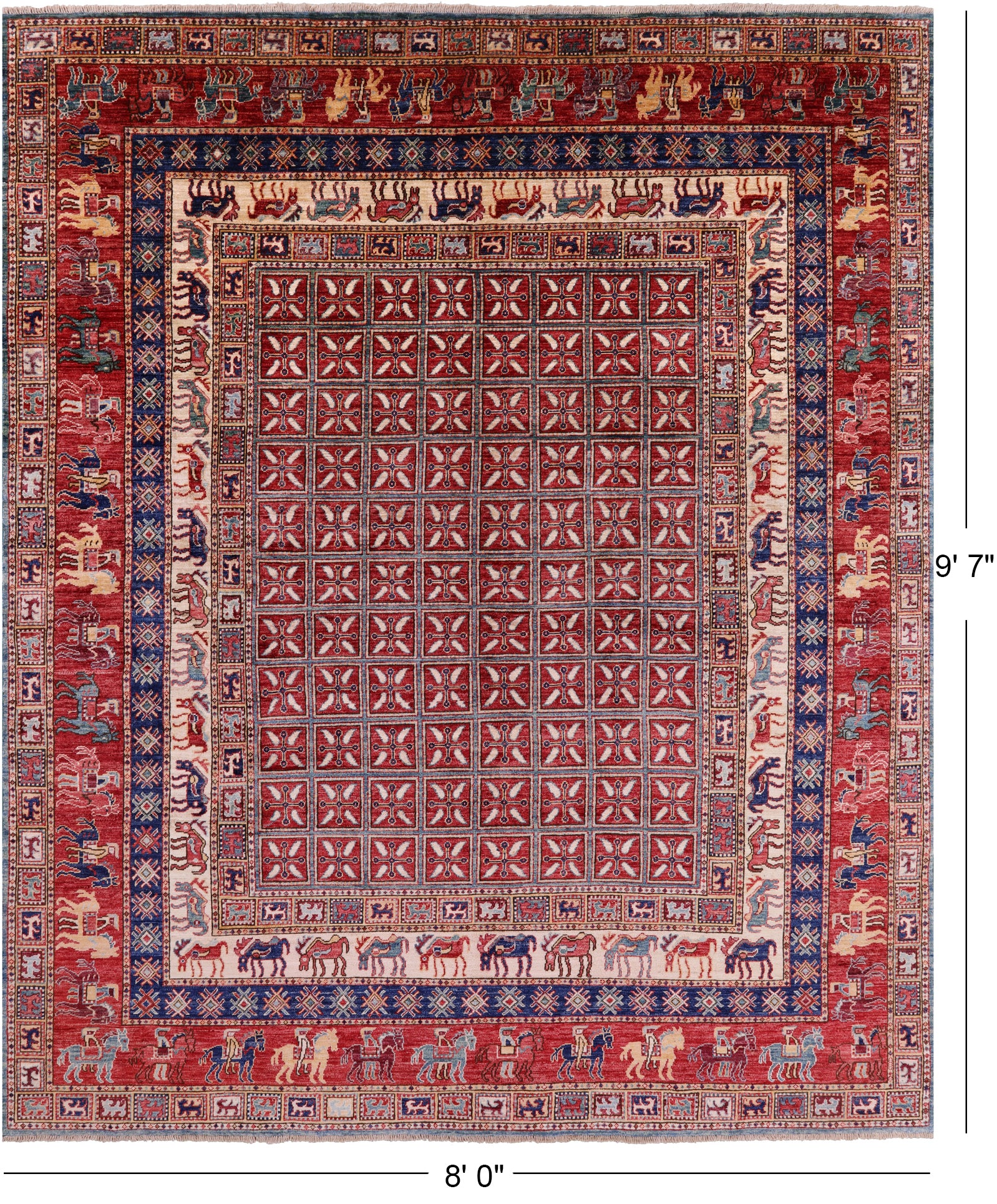 Antiqued Pazyryk Historical Design Hand Knotted Wool Rug - 8' 0" X 9' 7" - Golden Nile