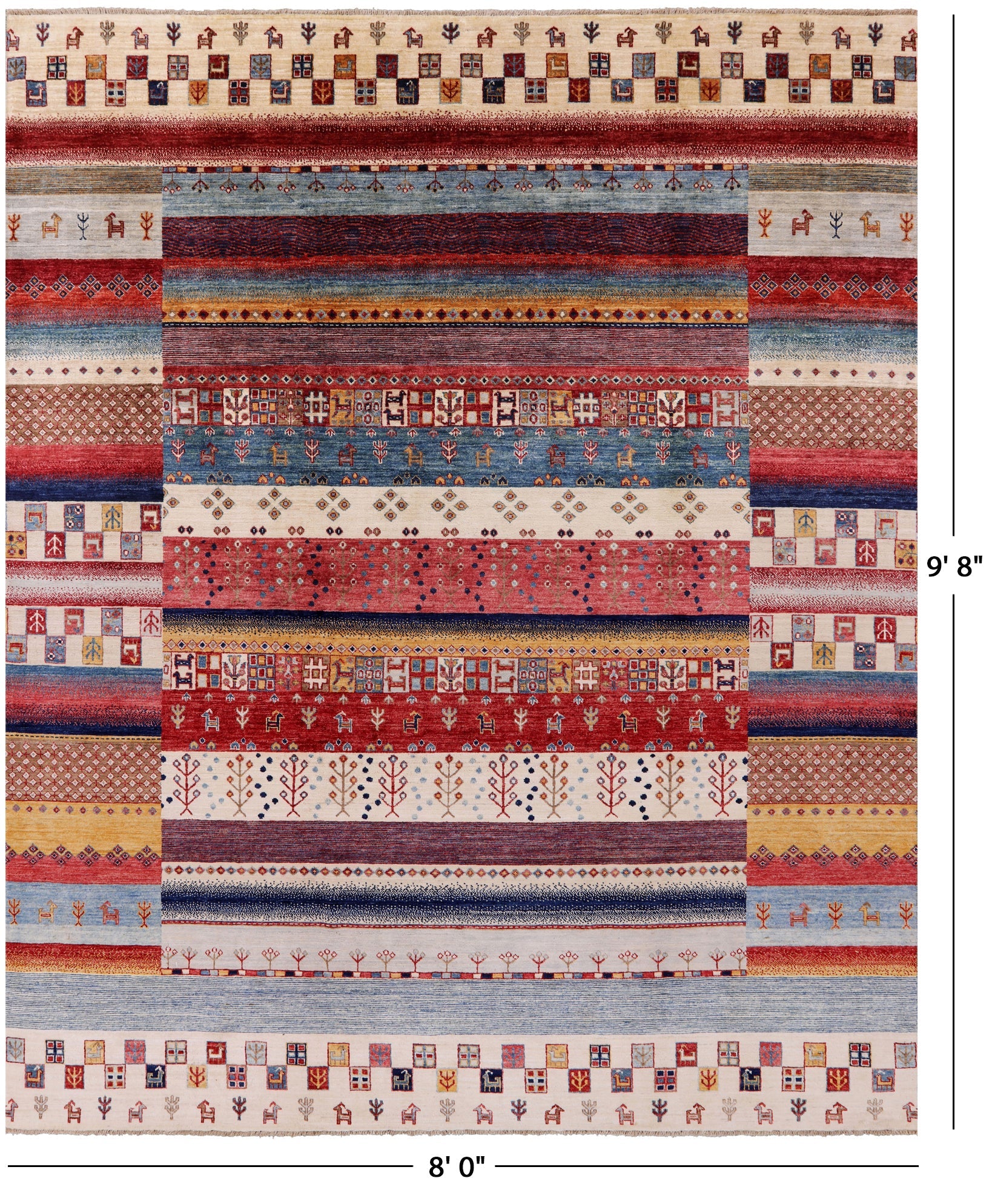 Tribal Persian Gabbeh Hand Knotted Wool Rug - 8' 0" X 9' 8" - Golden Nile