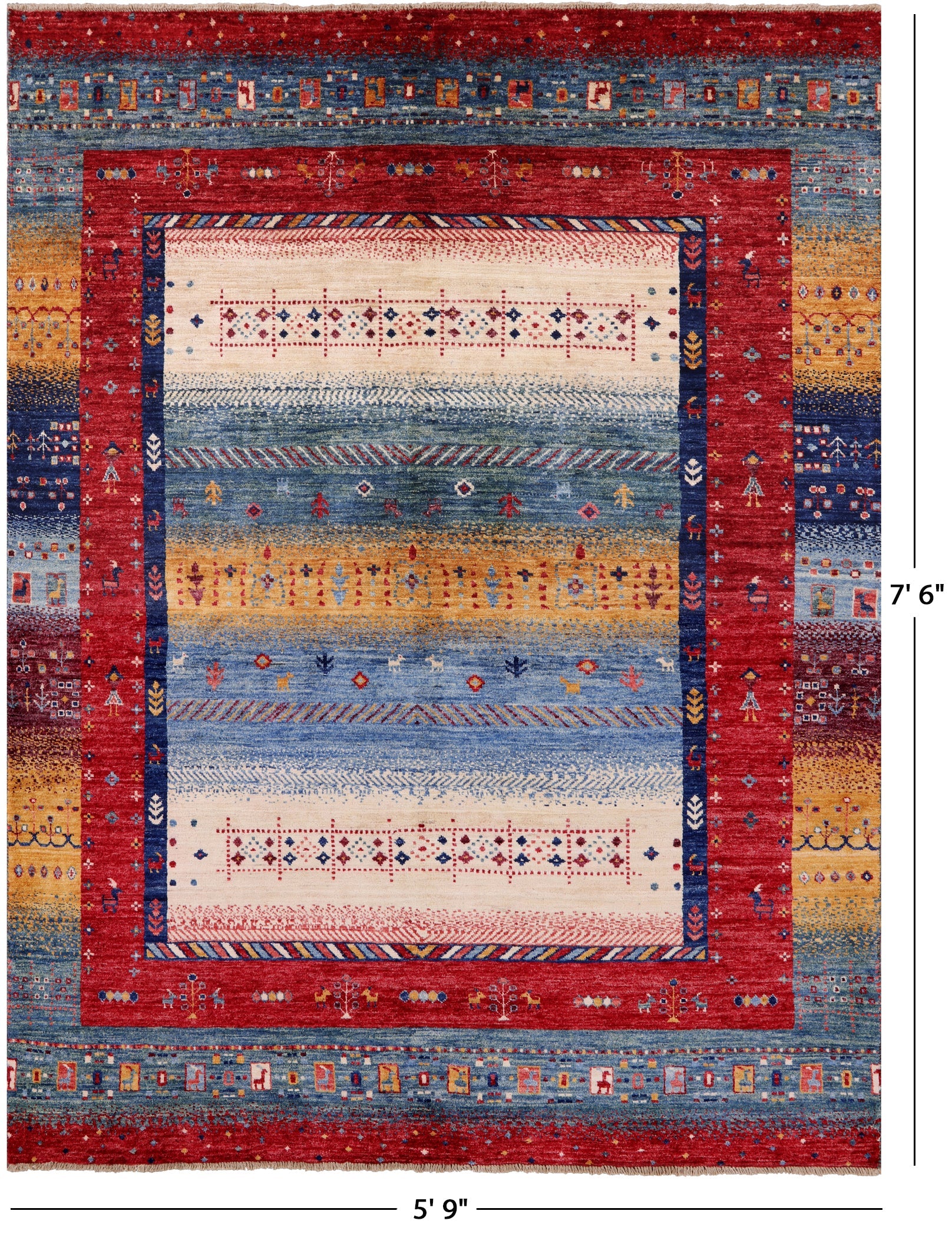 Tribal Persian Gabbeh Hand Knotted Wool Rug - 5' 9" X 7' 6" - Golden Nile