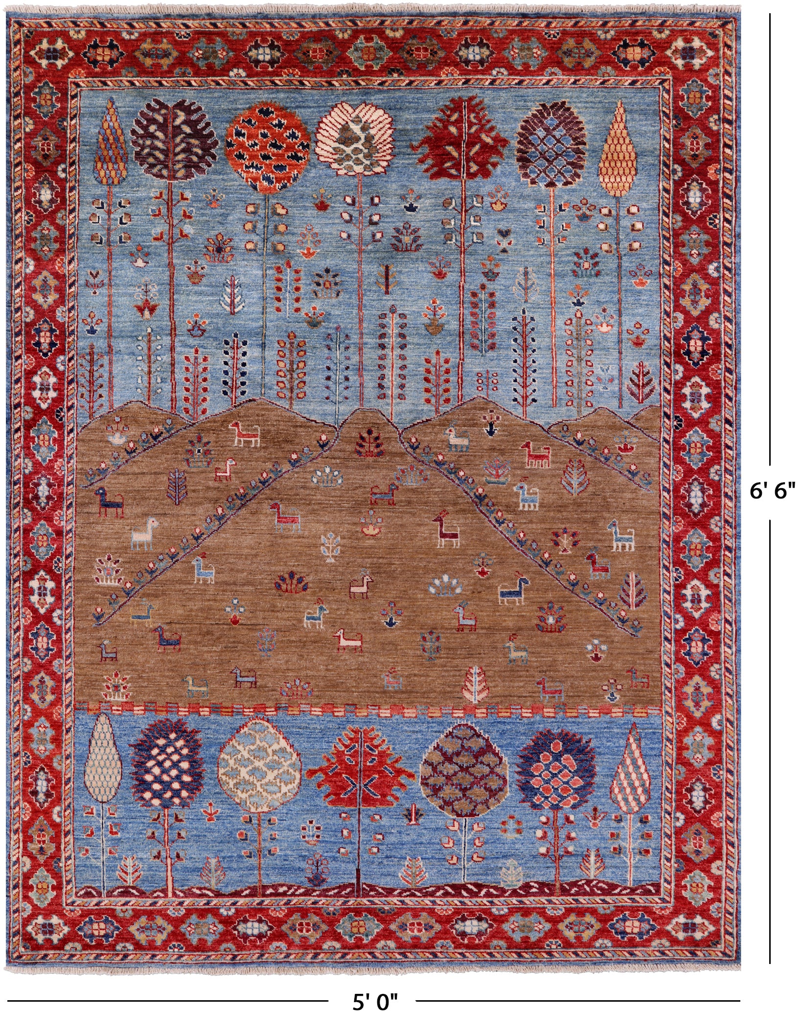 Tribal Persian Gabbeh Hand Knotted Wool Rug - 5' 0" X 6' 6" - Golden Nile