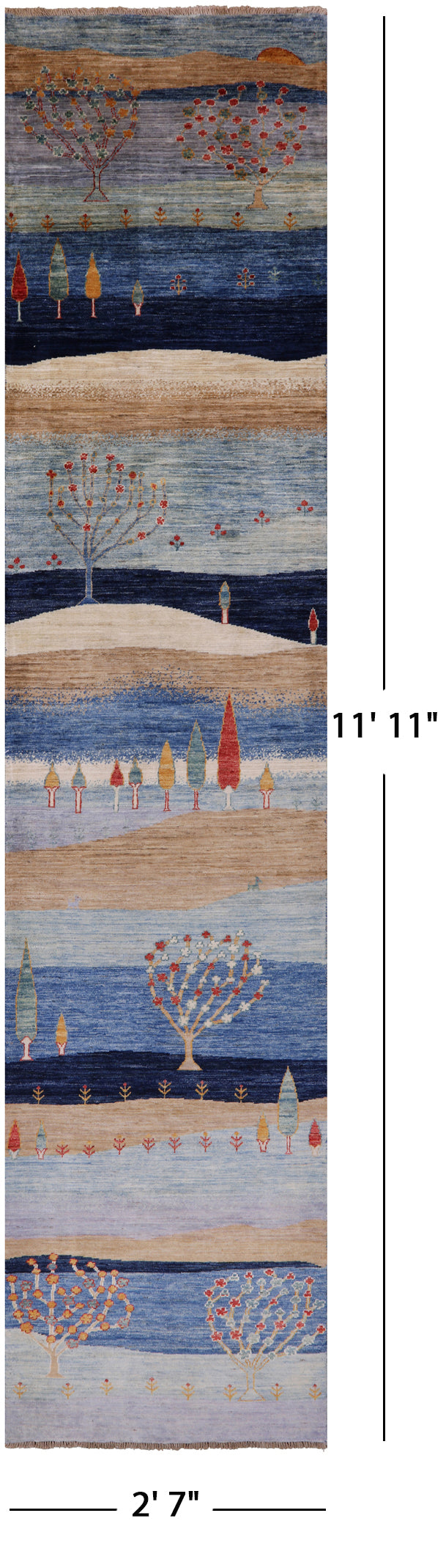 Tribal Persian Gabbeh Hand Knotted Wool Runner Rug - 2' 7" X 11' 11" - Golden Nile