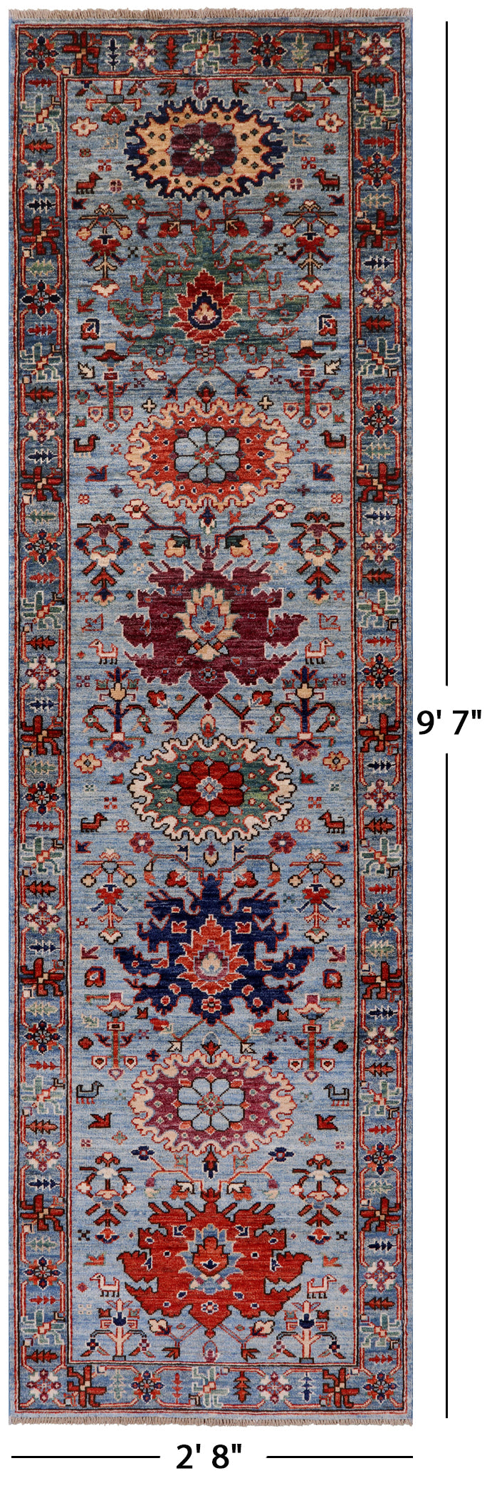 Blue Persian Fine Serapi Handmade Wool Runner Rug - 2' 8" X 9' 7" - Golden Nile